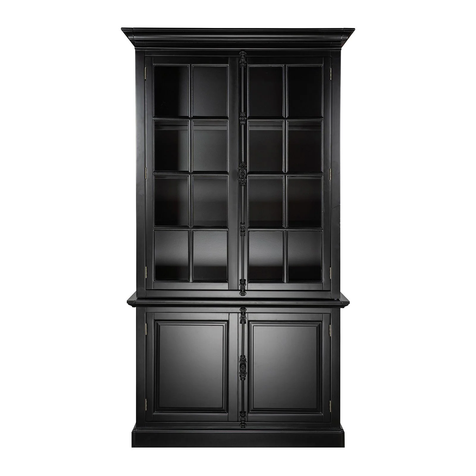 French Provincial Casement Double Glass Door Display Buffet and Hutch Cabinet Bookcase
