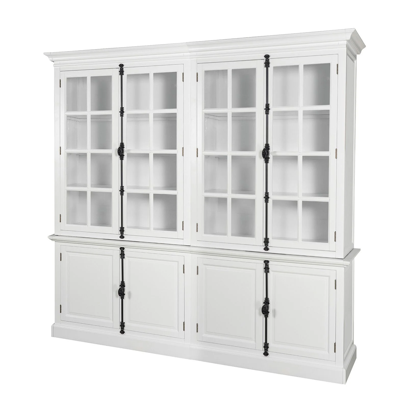 French Provincial Casement Double Glass Door Display Buffet and Hutch Cabinet Bookcase - Image 25