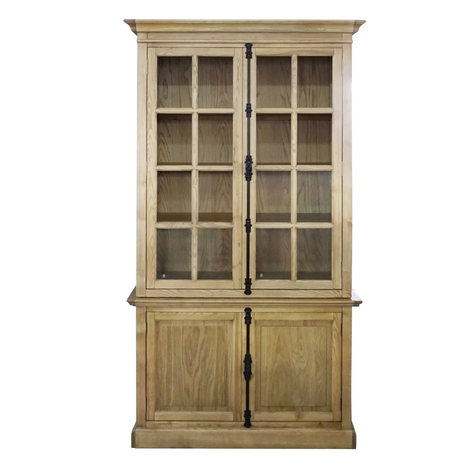 French Provincial Casement Double Glass Door Display Buffet and Hutch Cabinet Bookcase - Image 39