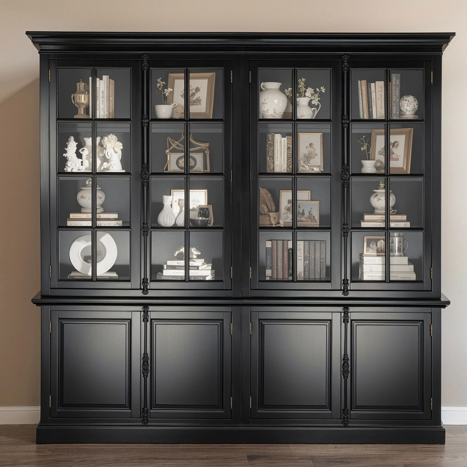 French Provincial Casement Double Glass Door Display Buffet and Hutch Cabinet Bookcase - Image 4