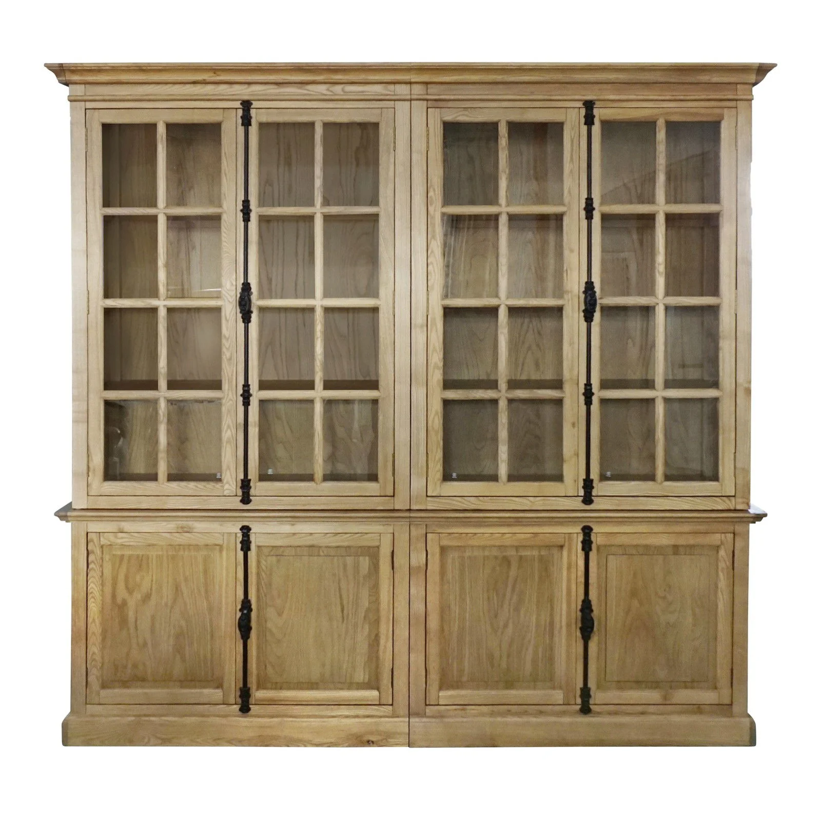 French Provincial Casement Double Glass Door Display Buffet and Hutch Cabinet Bookcase - Image 41