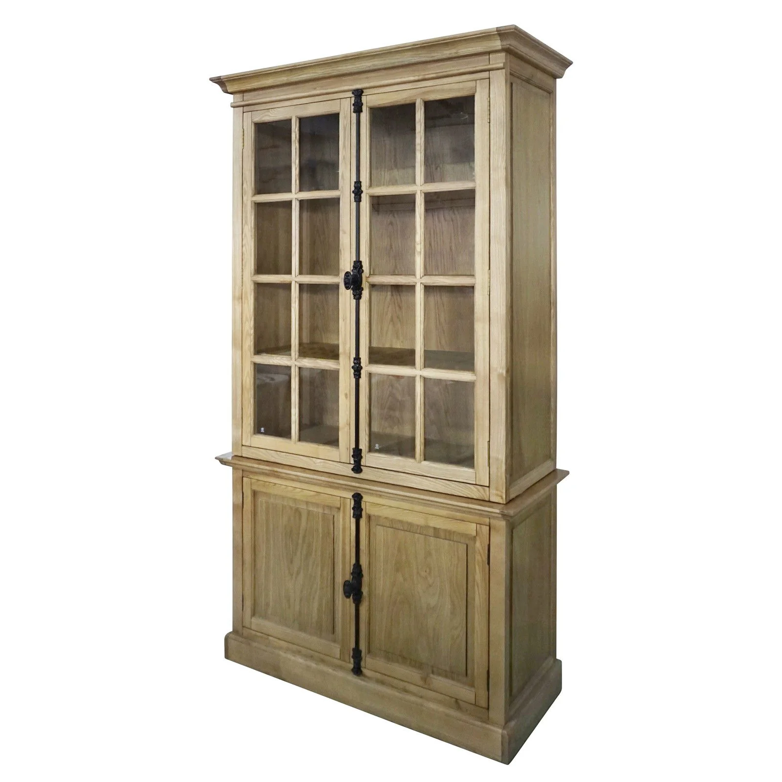 French Provincial Casement Double Glass Door Display Buffet and Hutch Cabinet Bookcase - Image 43