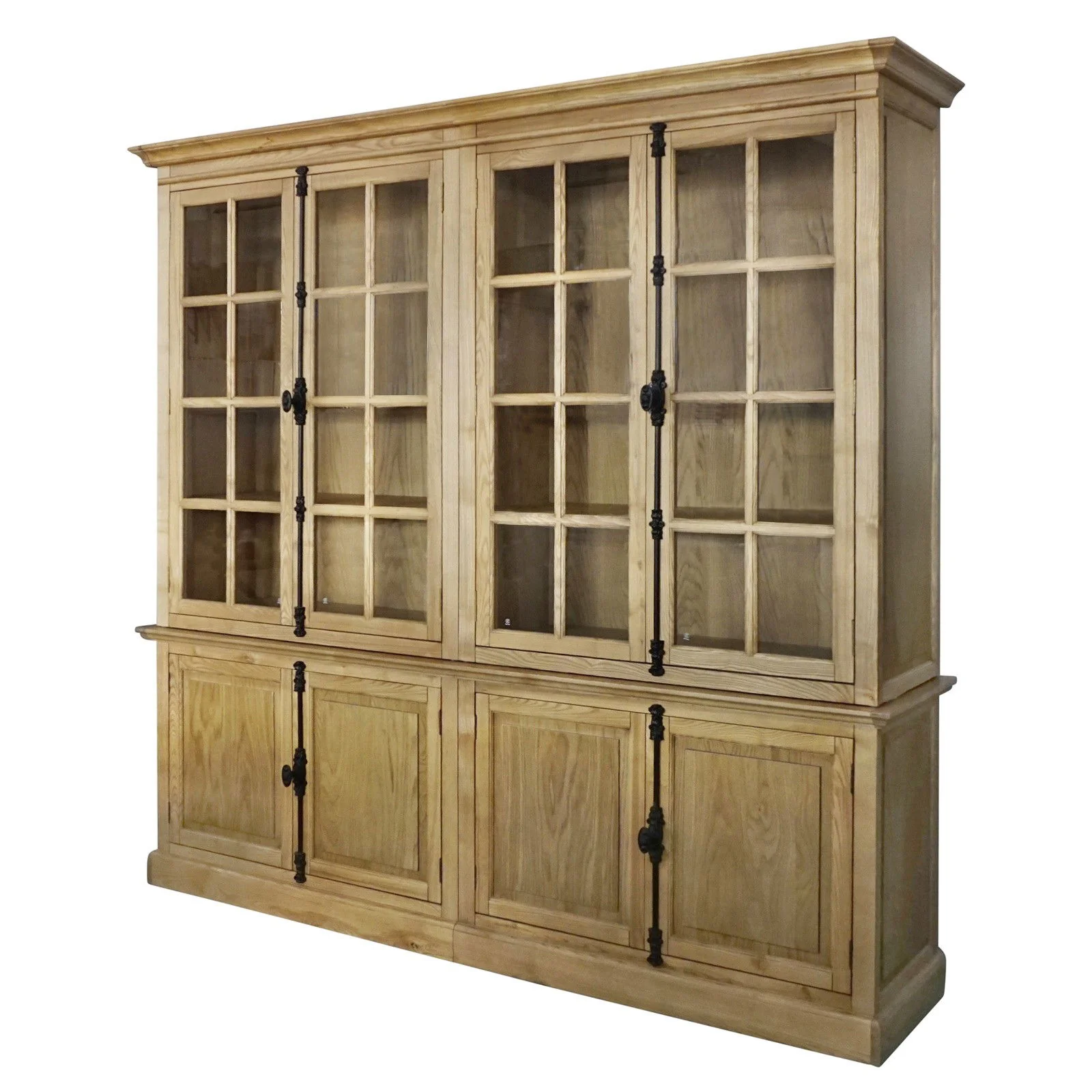 French Provincial Casement Double Glass Door Display Buffet and Hutch Cabinet Bookcase - Image 44
