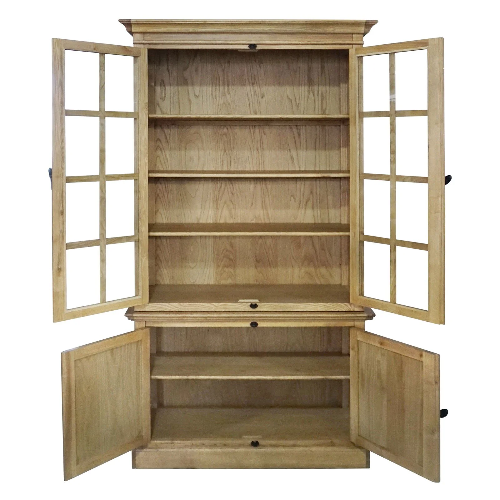 French Provincial Casement Double Glass Door Display Buffet and Hutch Cabinet Bookcase - Image 55