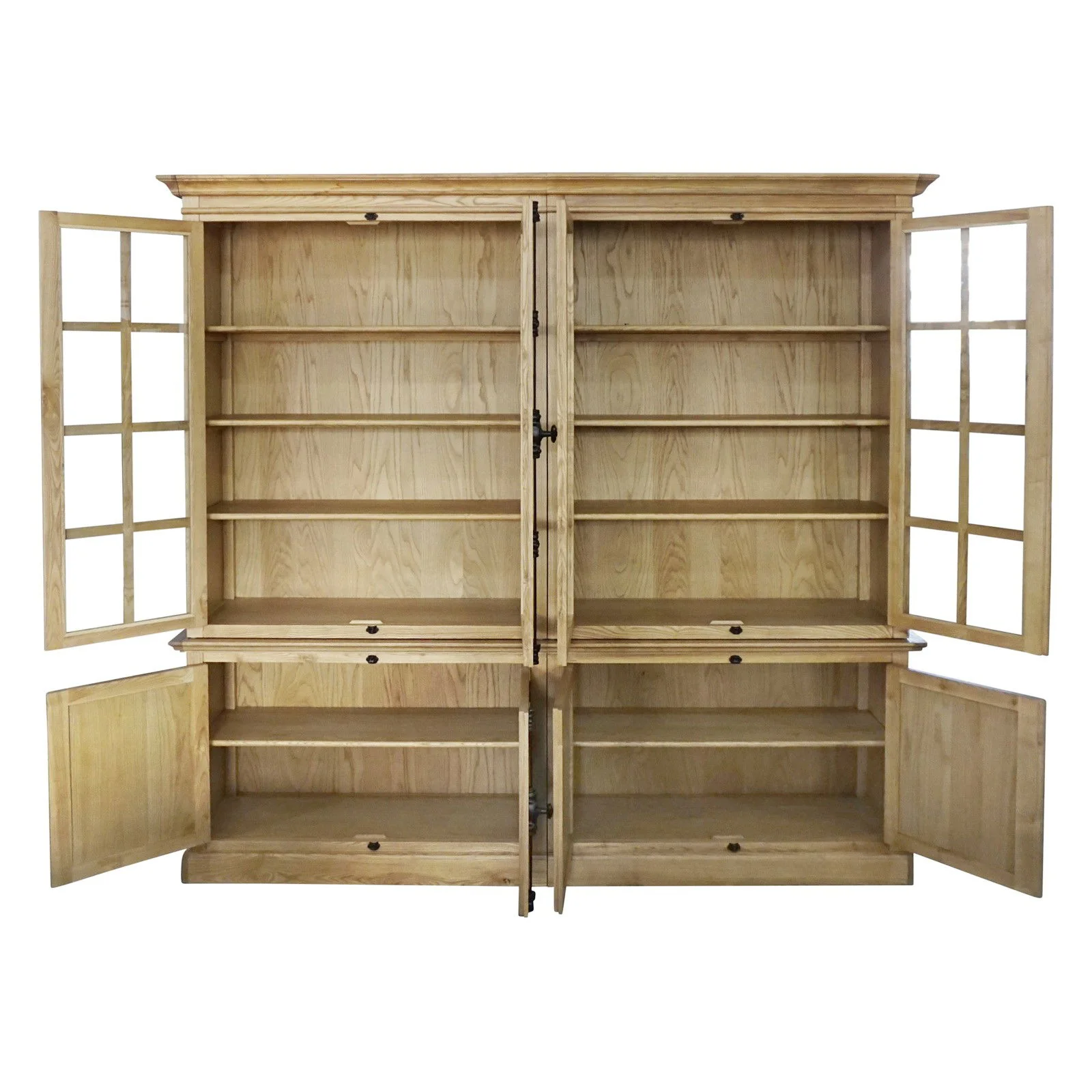 French Provincial Casement Double Glass Door Display Buffet and Hutch Cabinet Bookcase - Image 56