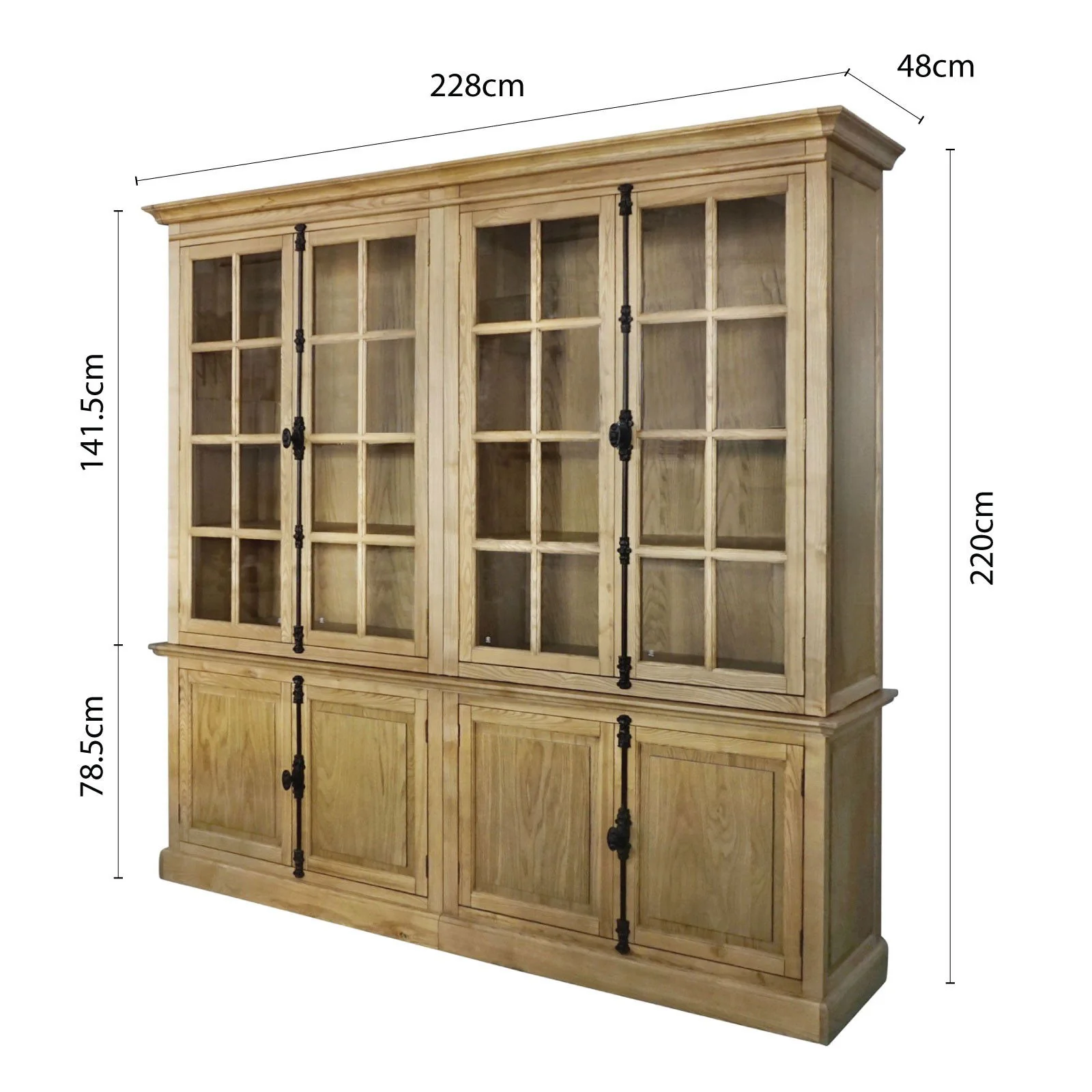 French Provincial Casement Double Glass Door Display Buffet and Hutch Cabinet Bookcase - Image 59