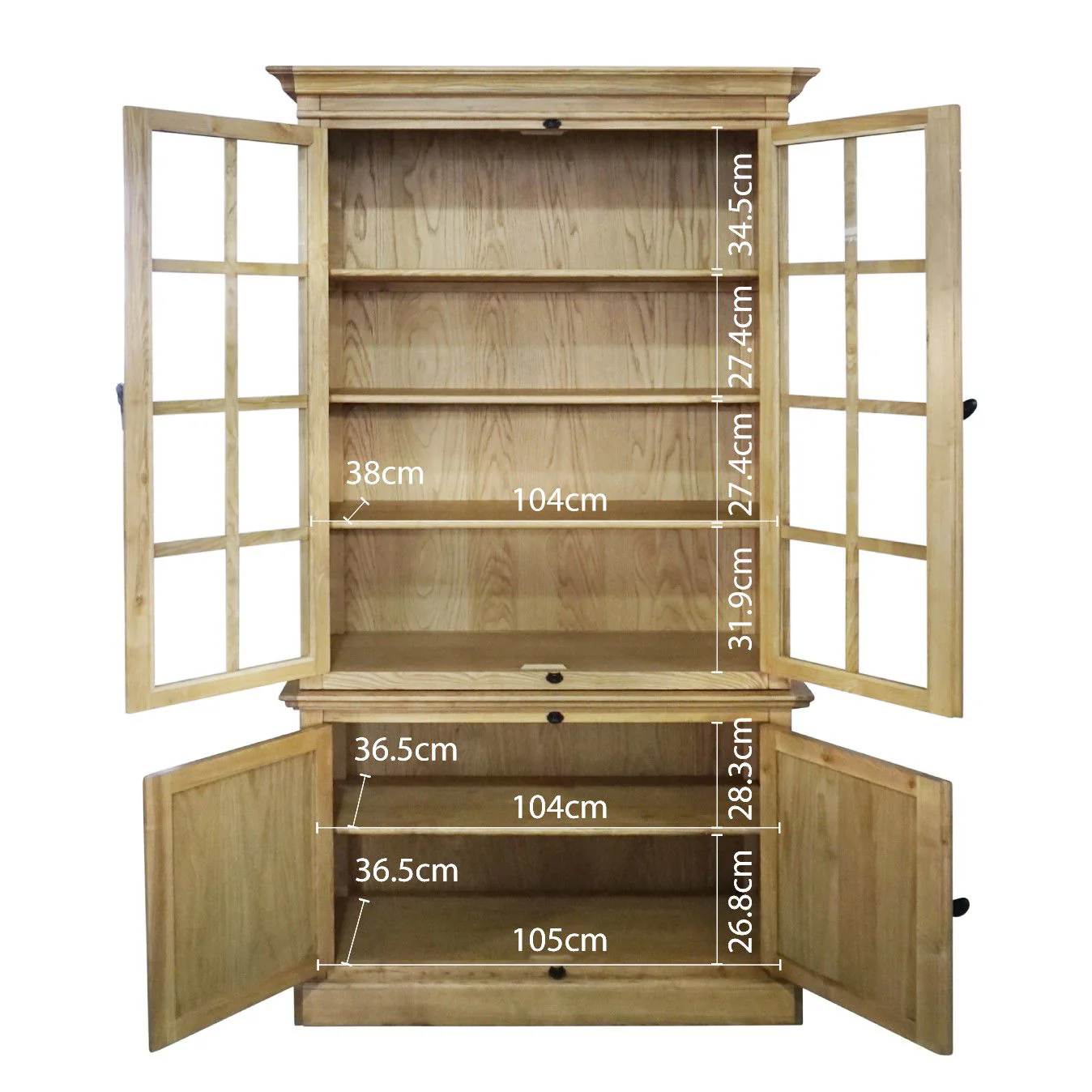 French Provincial Casement Double Glass Door Display Buffet and Hutch Cabinet Bookcase - Image 60