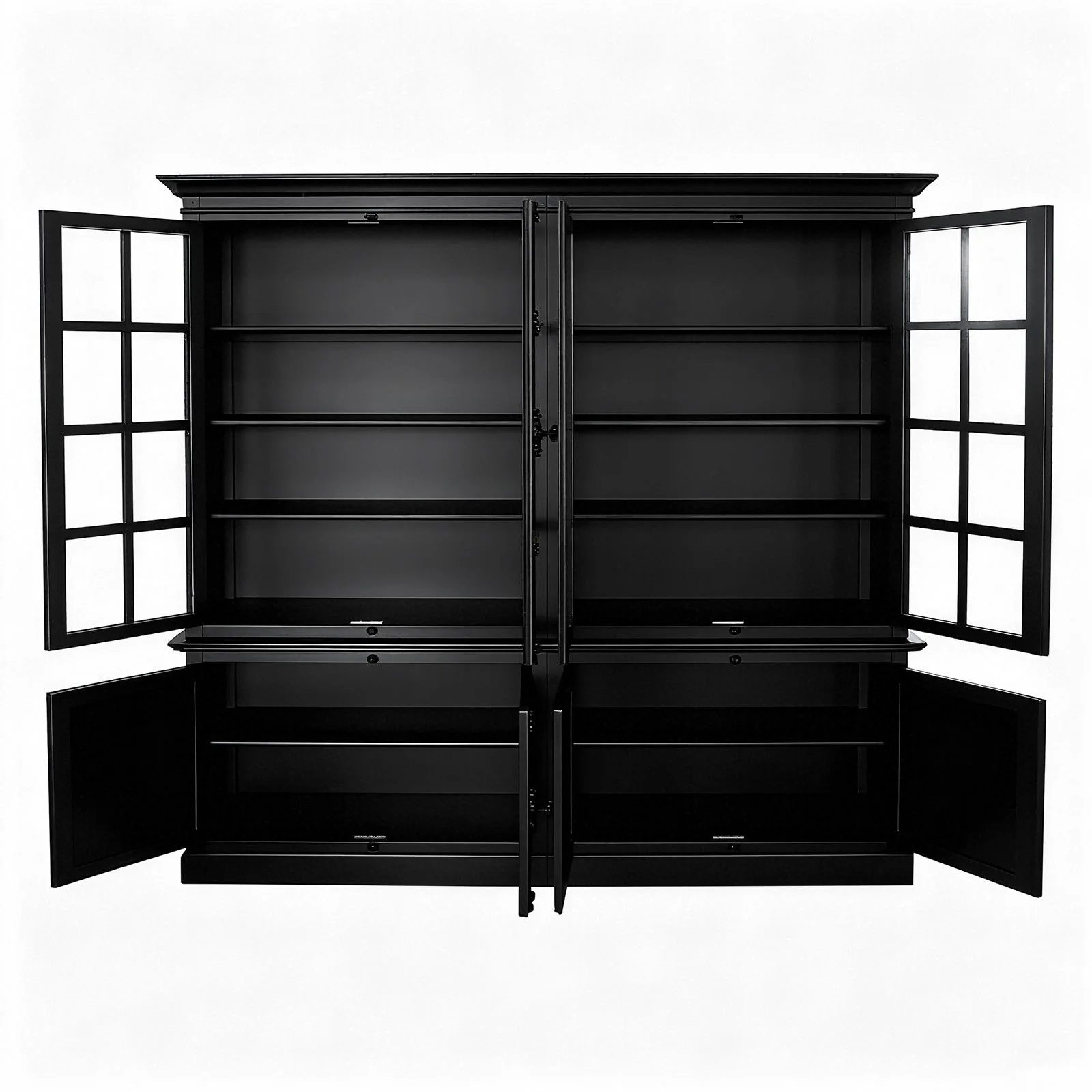 French Provincial Casement Double Glass Door Display Buffet and Hutch Cabinet Bookcase - Image 8