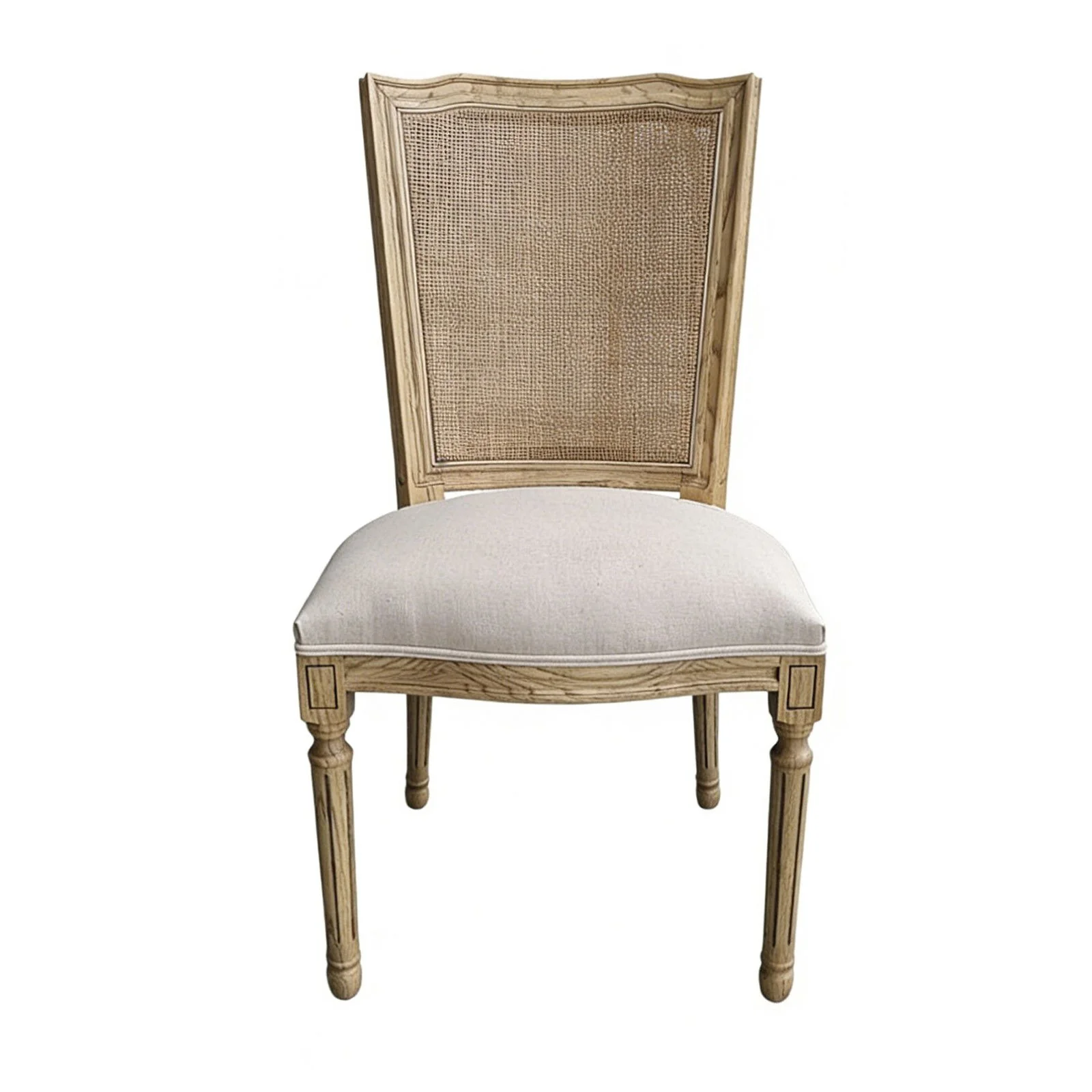Set of 2 French Provincial / Hamptons Classic Oak Dining Chair with Natural Rattan Cane Back & Beige White Cushion - Image 3