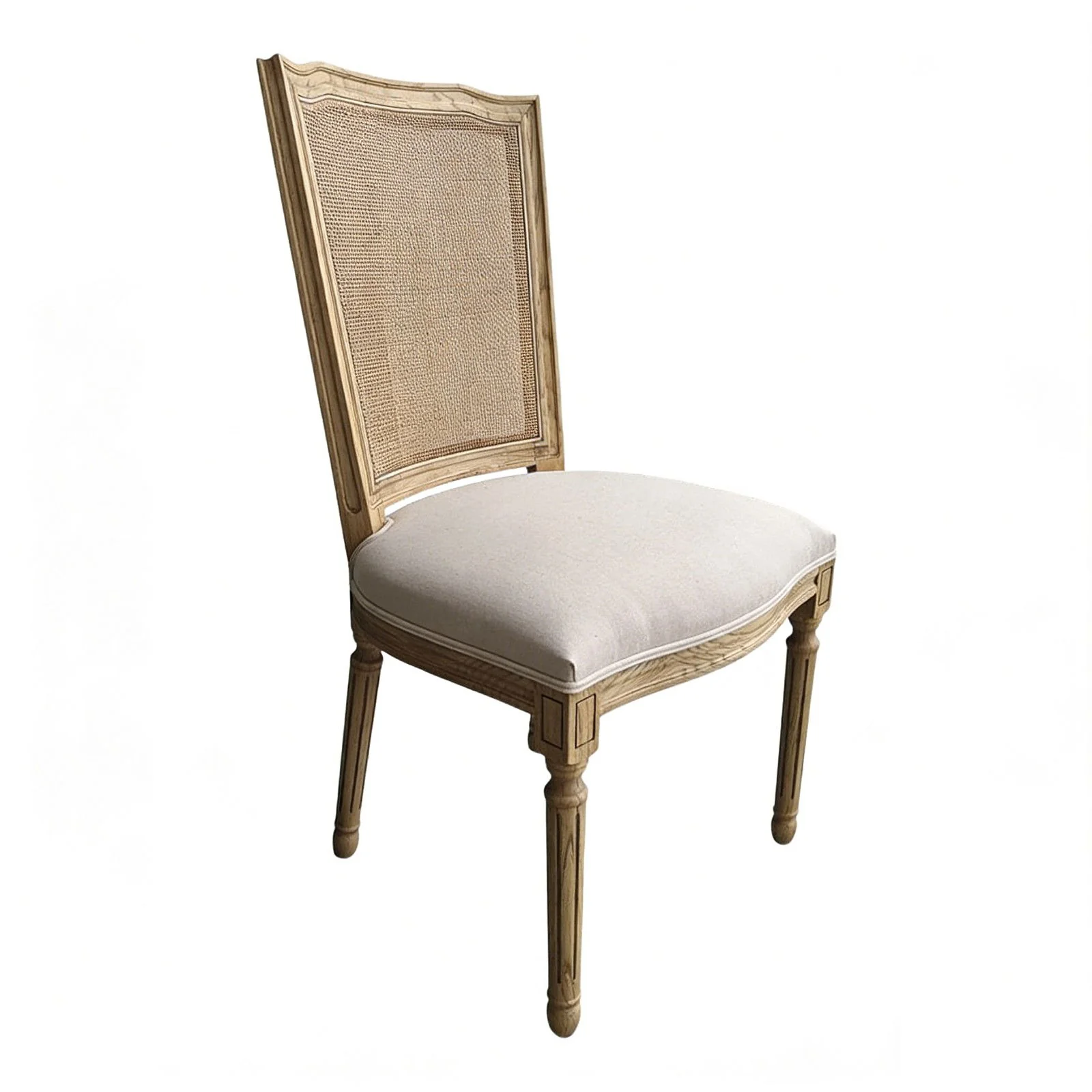 Set of 2 French Provincial / Hamptons Classic Oak Dining Chair with Natural Rattan Cane Back & Beige White Cushion - Image 4