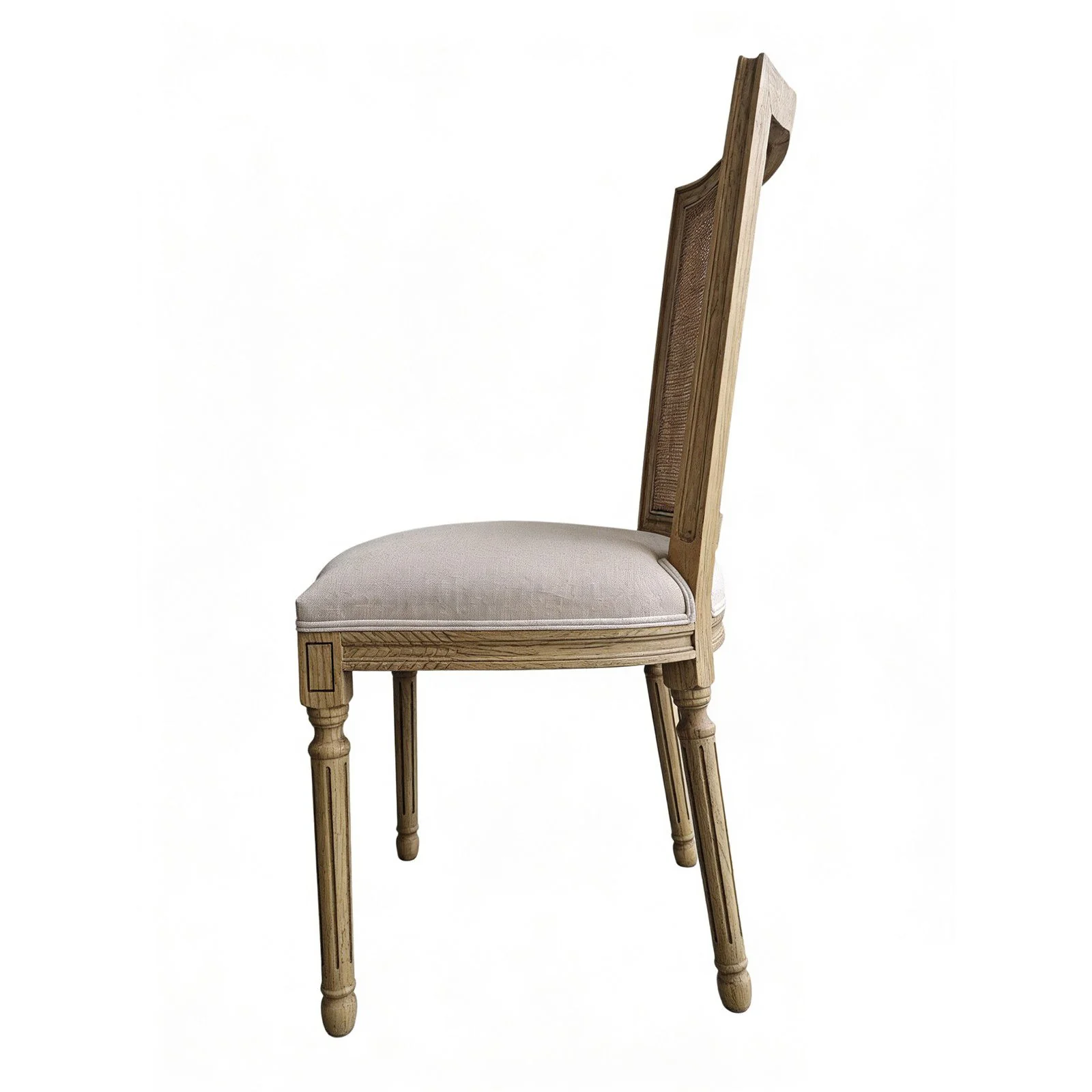 Set of 2 French Provincial / Hamptons Classic Oak Dining Chair with Natural Rattan Cane Back & Beige White Cushion - Image 5
