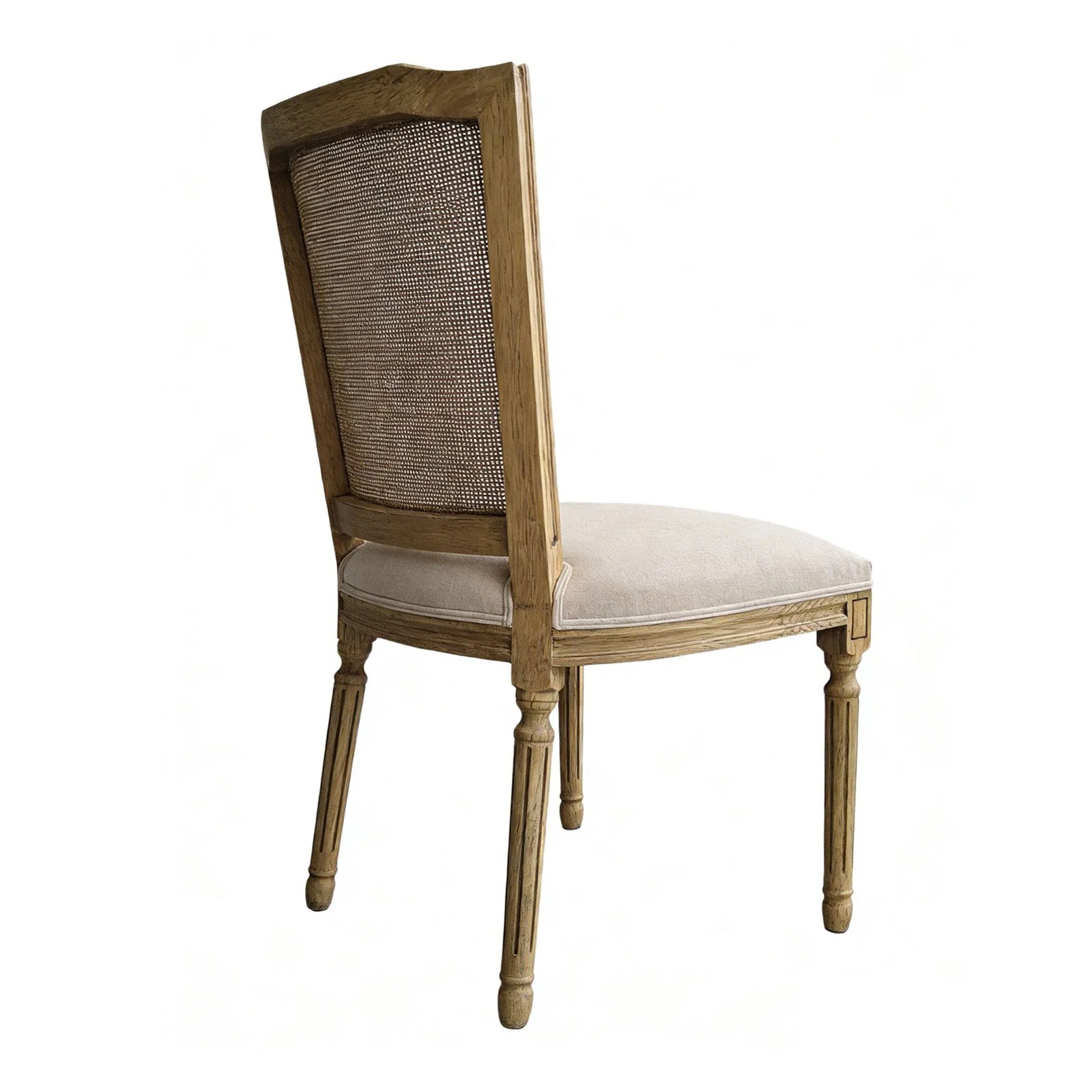 Set of 2 French Provincial / Hamptons Classic Oak Dining Chair with Natural Rattan Cane Back & Beige White Cushion - Image 6