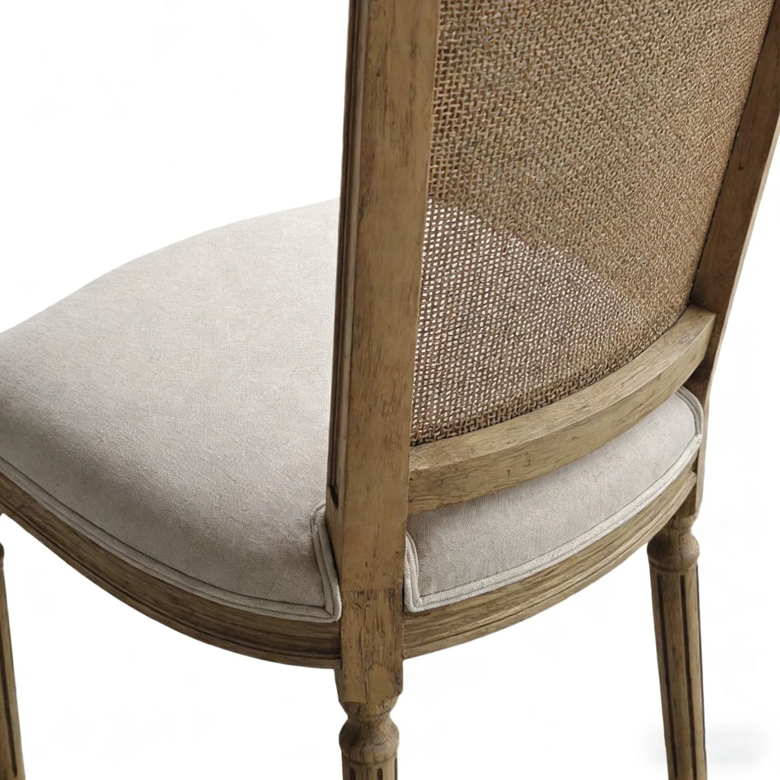 Set of 2 French Provincial / Hamptons Classic Oak Dining Chair with Natural Rattan Cane Back & Beige White Cushion - Image 7