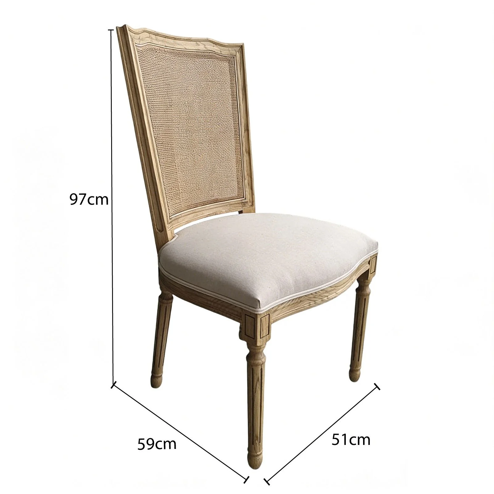Set of 2 French Provincial / Hamptons Classic Oak Dining Chair with Natural Rattan Cane Back & Beige White Cushion - Image 9