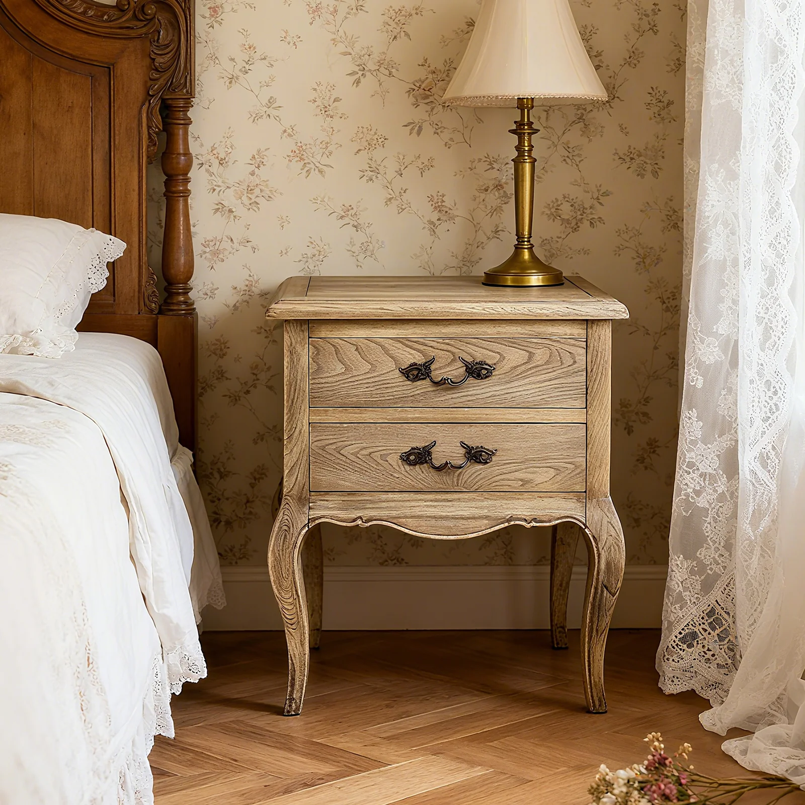 French Provincial Provence 2 Drawer Bedside Lamp Table - Image 2