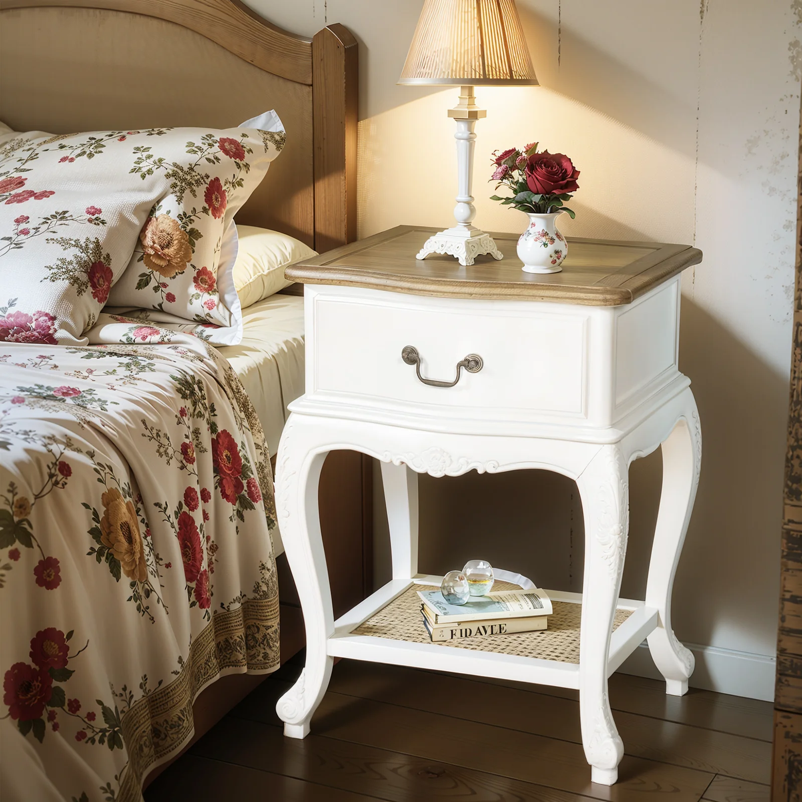 French Provincial Provence Bedside Lamp Table - Image 2