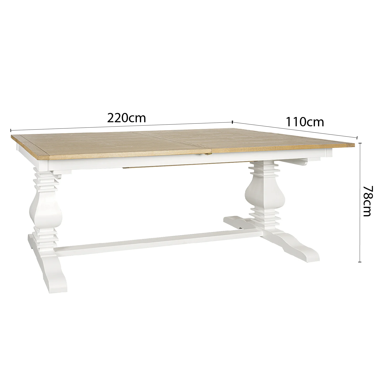 Hamptons 220cm - 320cm Rectangle Extendable Dining Table - White Trestle Leg Ash Top - Image 14
