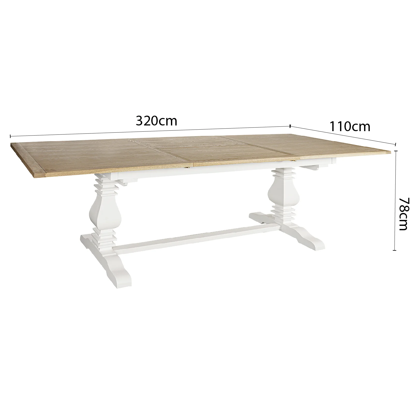 Hamptons 220cm - 320cm Rectangle Extendable Dining Table - White Trestle Leg Ash Top - Image 15