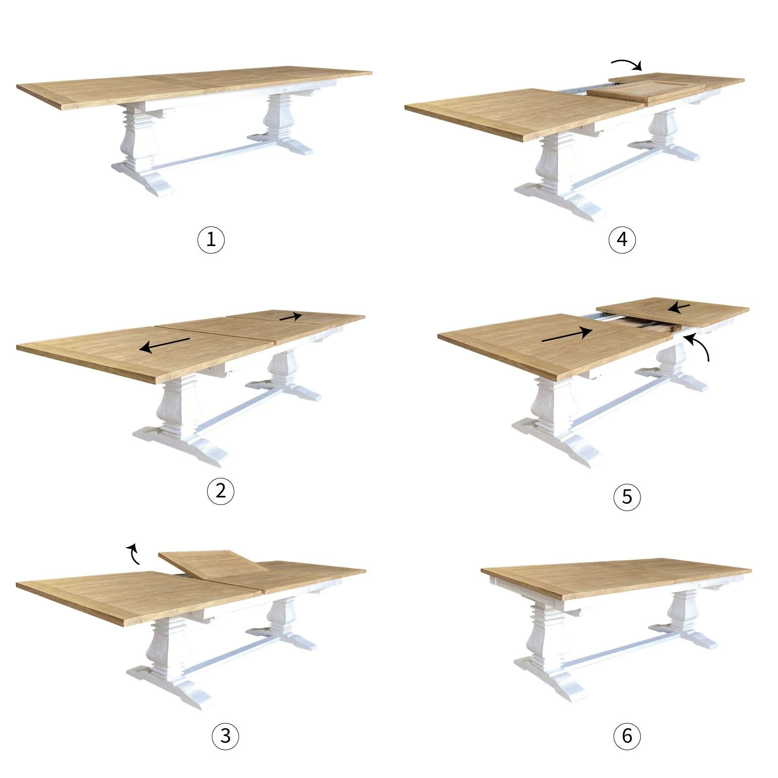 Hamptons 220cm - 320cm Rectangle Extendable Dining Table - White Trestle Leg Ash Top - Image 16
