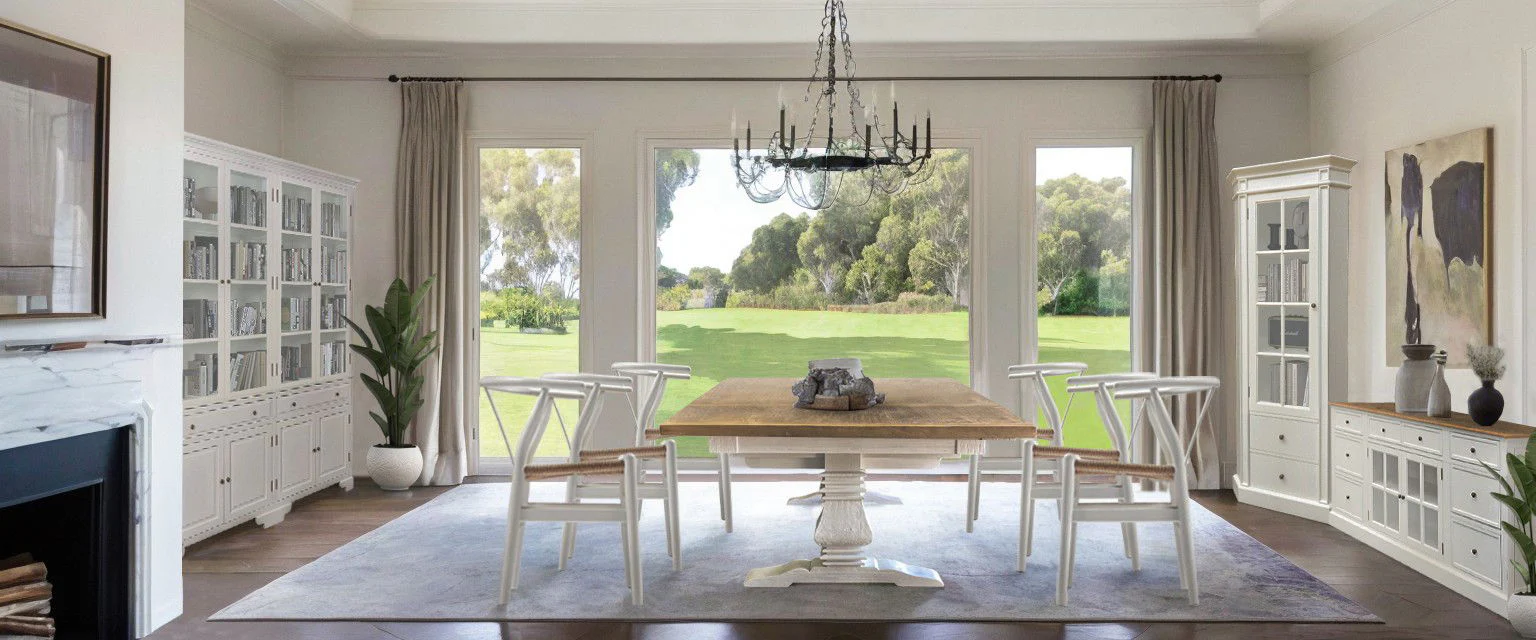 Hamptons 220cm - 320cm Rectangle Extendable Dining Table - White Trestle Leg Ash Top - Image 17
