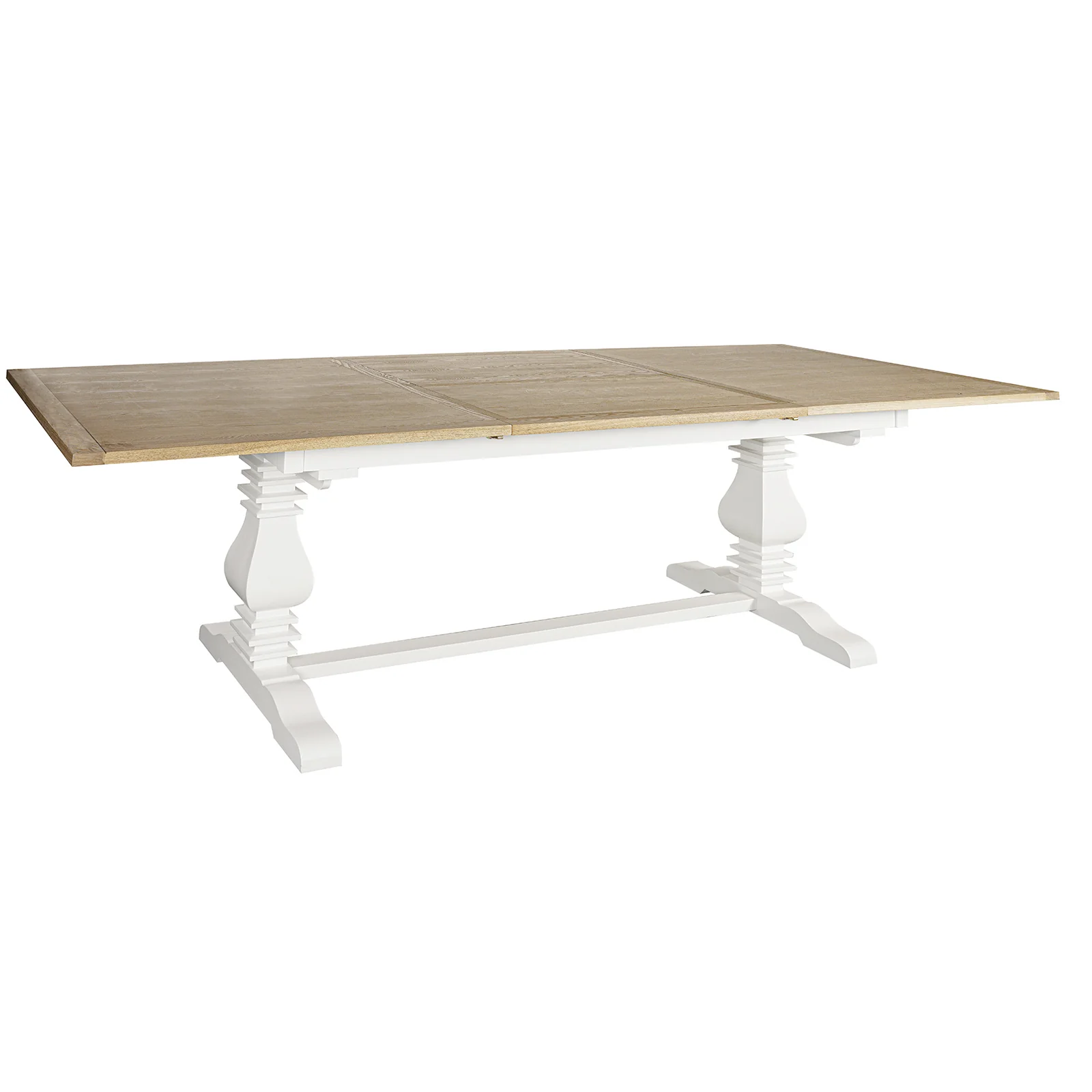 Hamptons 220cm - 320cm Rectangle Extendable Dining Table - White Trestle Leg Ash Top - Image 4