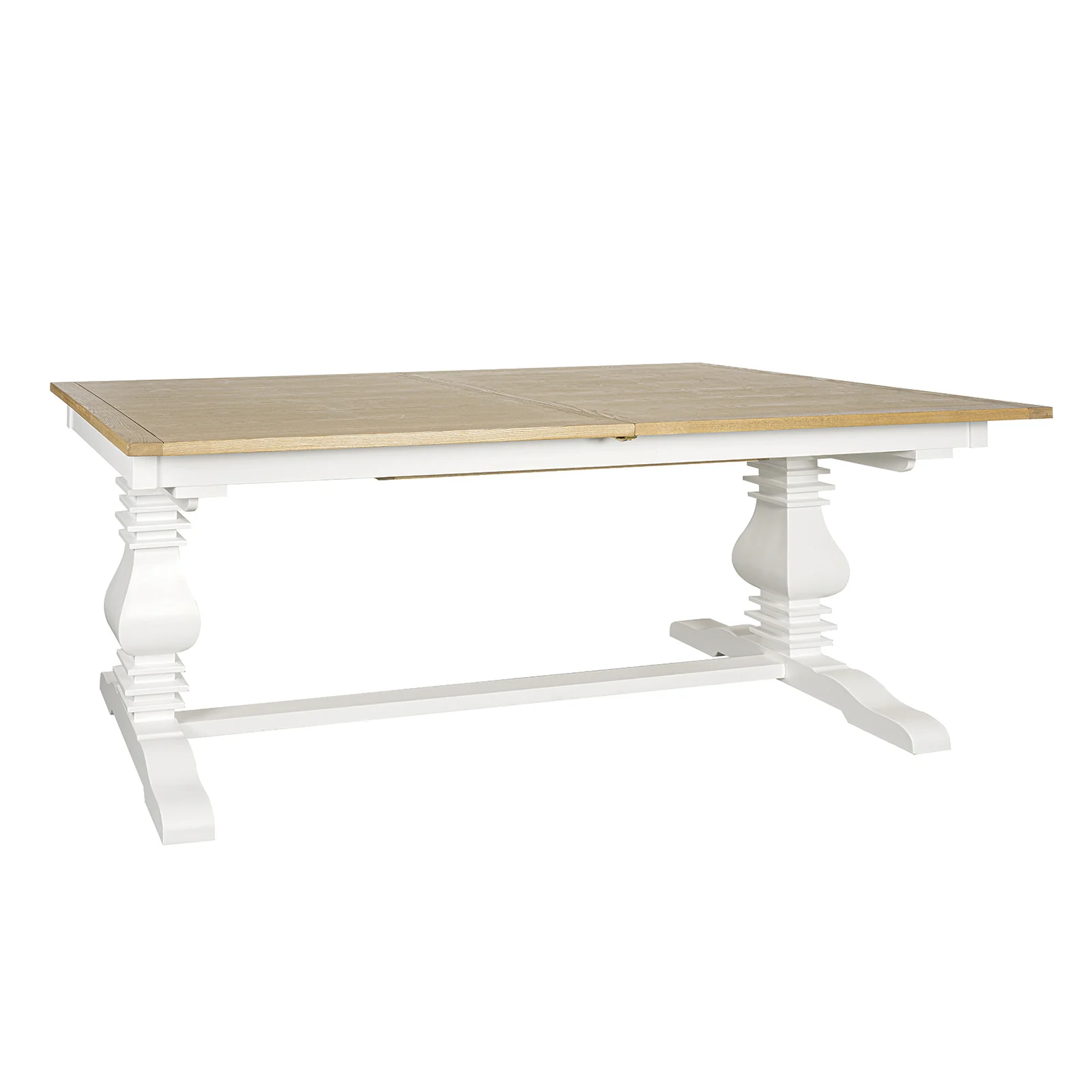 Hamptons 220cm - 320cm Rectangle Extendable Dining Table - White Trestle Leg Ash Top - Image 6
