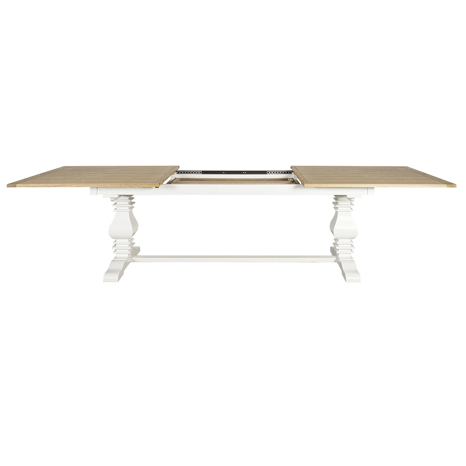 Hamptons 220cm - 320cm Rectangle Extendable Dining Table - White Trestle Leg Ash Top - Image 9