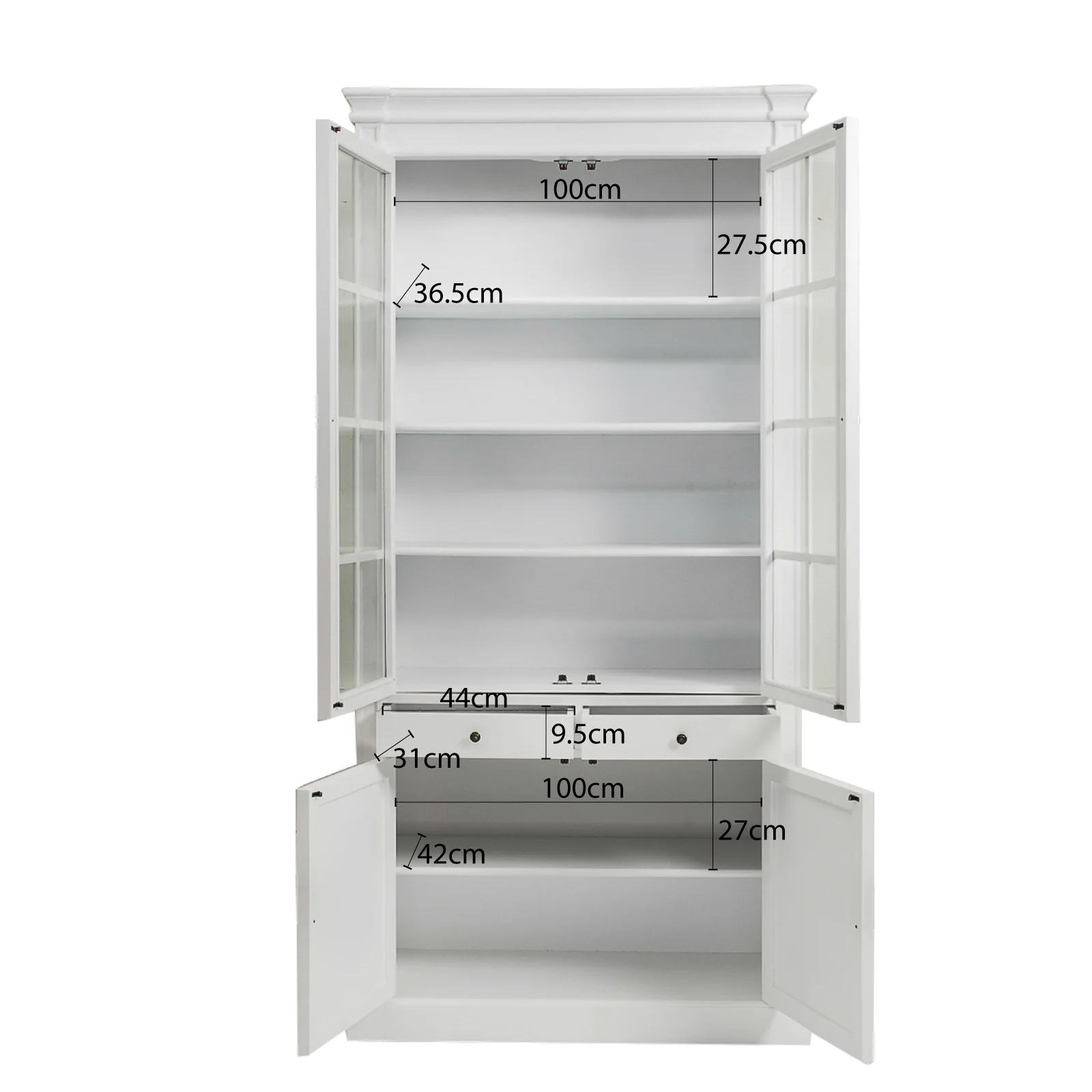 Hamptons Coastal 2 Glass Door Display Cabinet Bookcase - Image 15