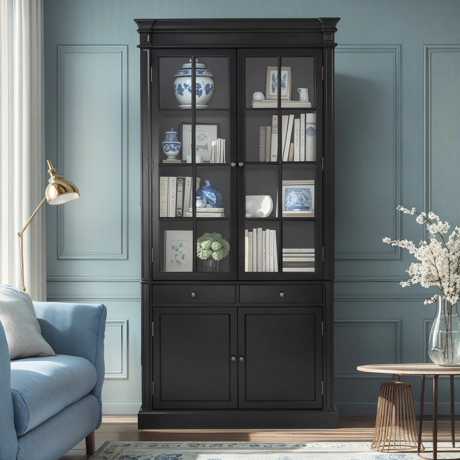 Hamptons Coastal 2 Glass Door Display Cabinet Bookcase - Image 17