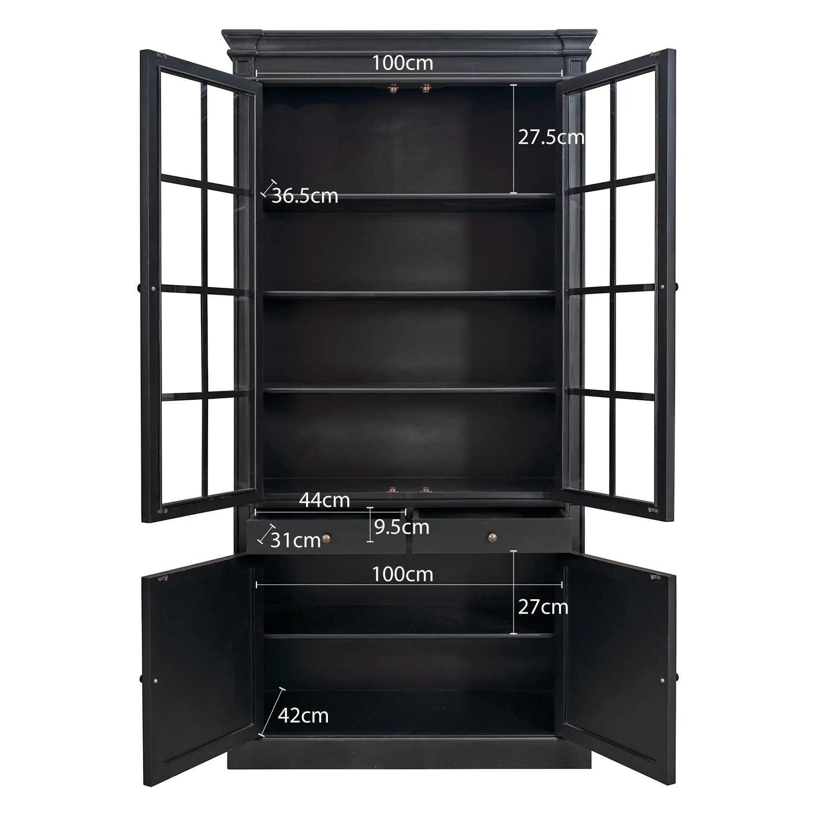 Hamptons Coastal 2 Glass Door Display Cabinet Bookcase - Image 29