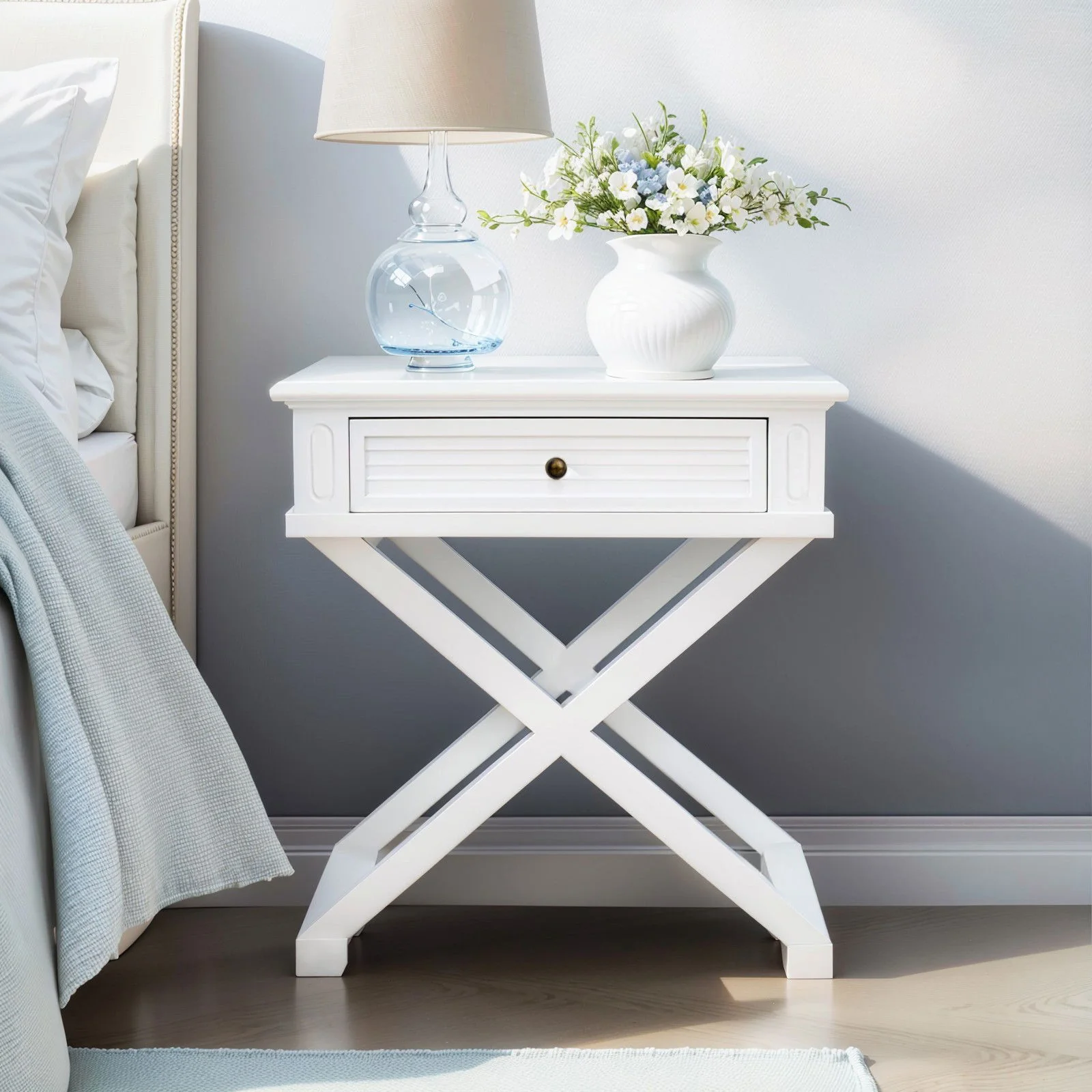Hamptons Coastal Beach Cross Leg Bedside Table - Image 2