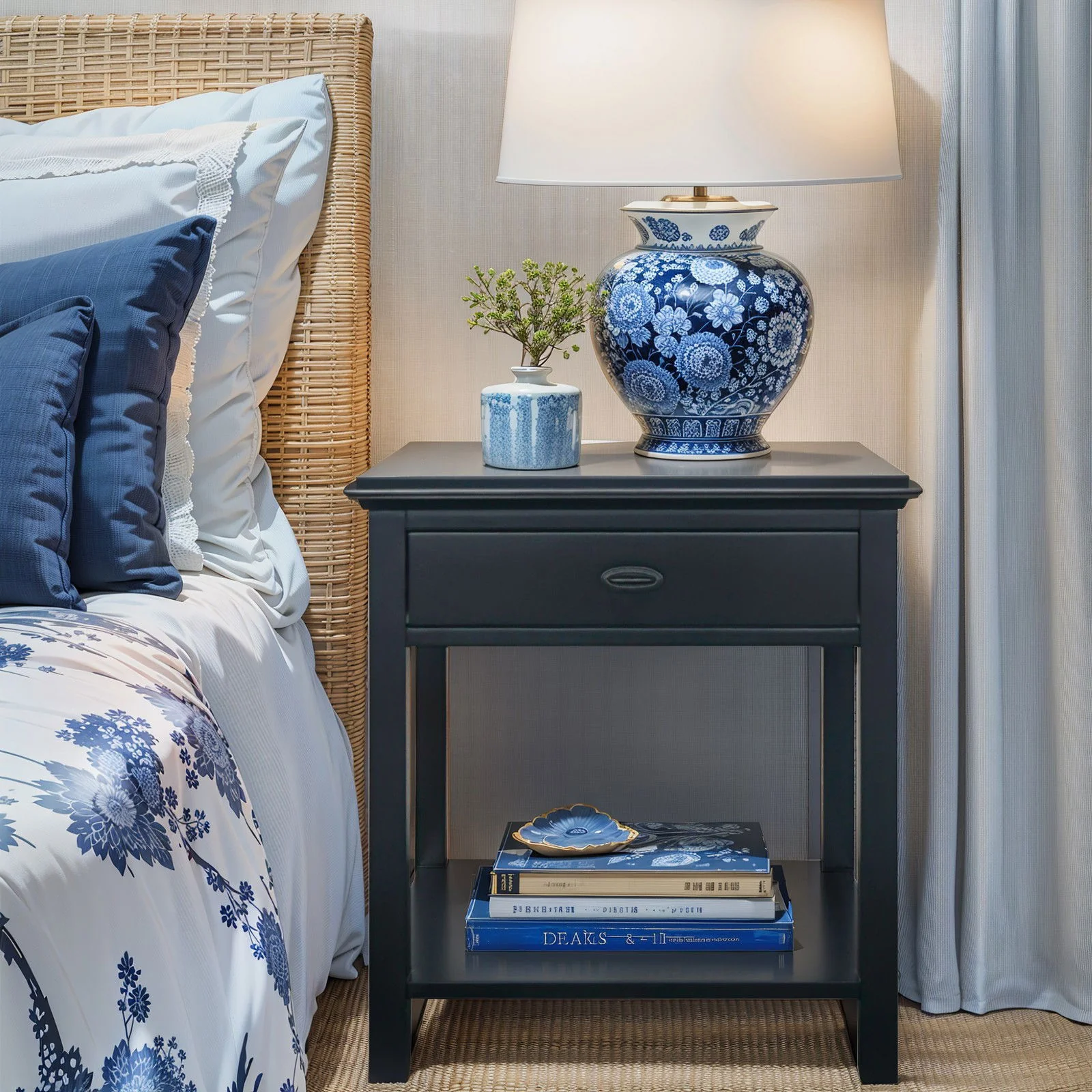 Hamptons Coastal Bedside Table with Magazine Tray - Image 2