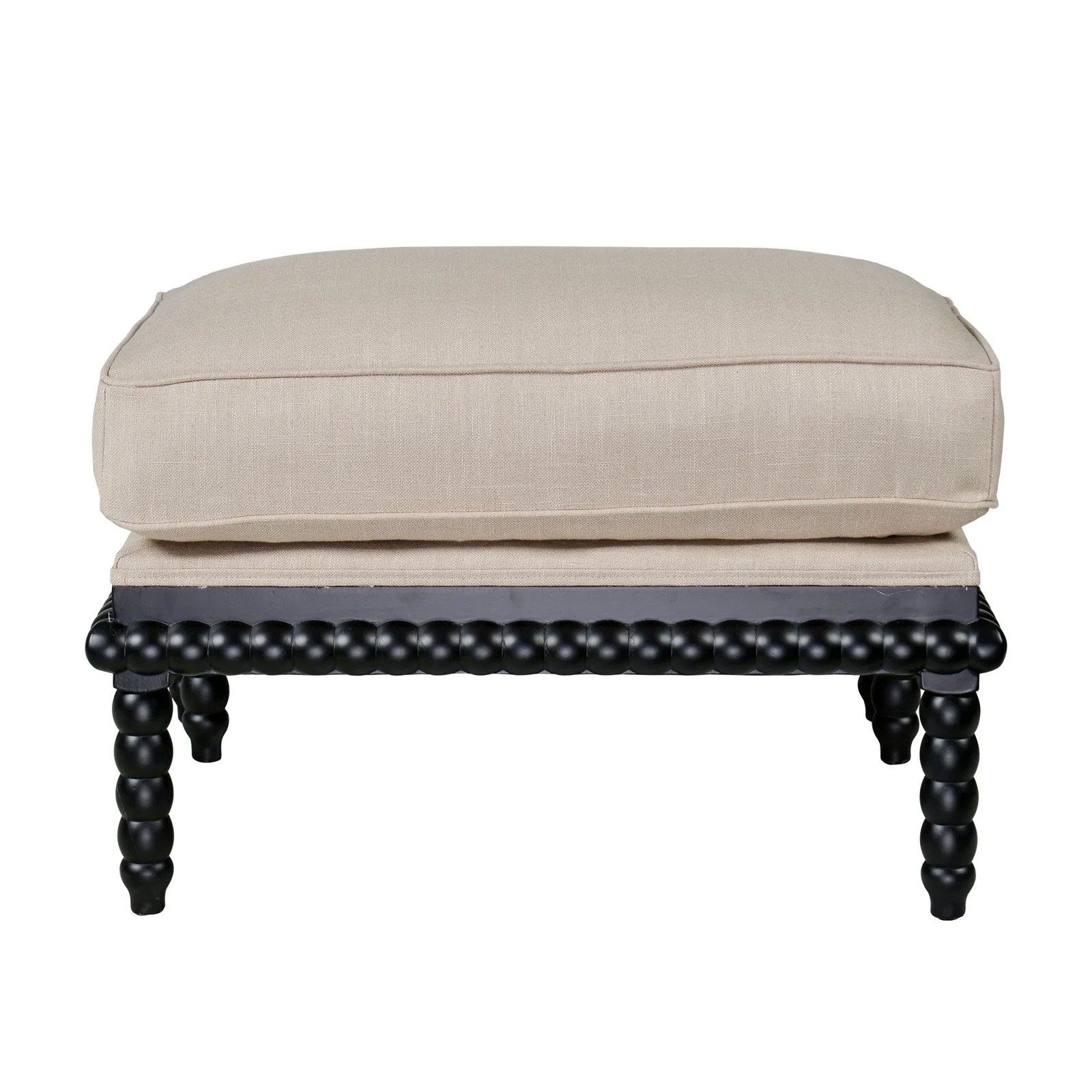 Hamptons Coastal Bobbin Line and Timber Ottoman Stool - Image 19