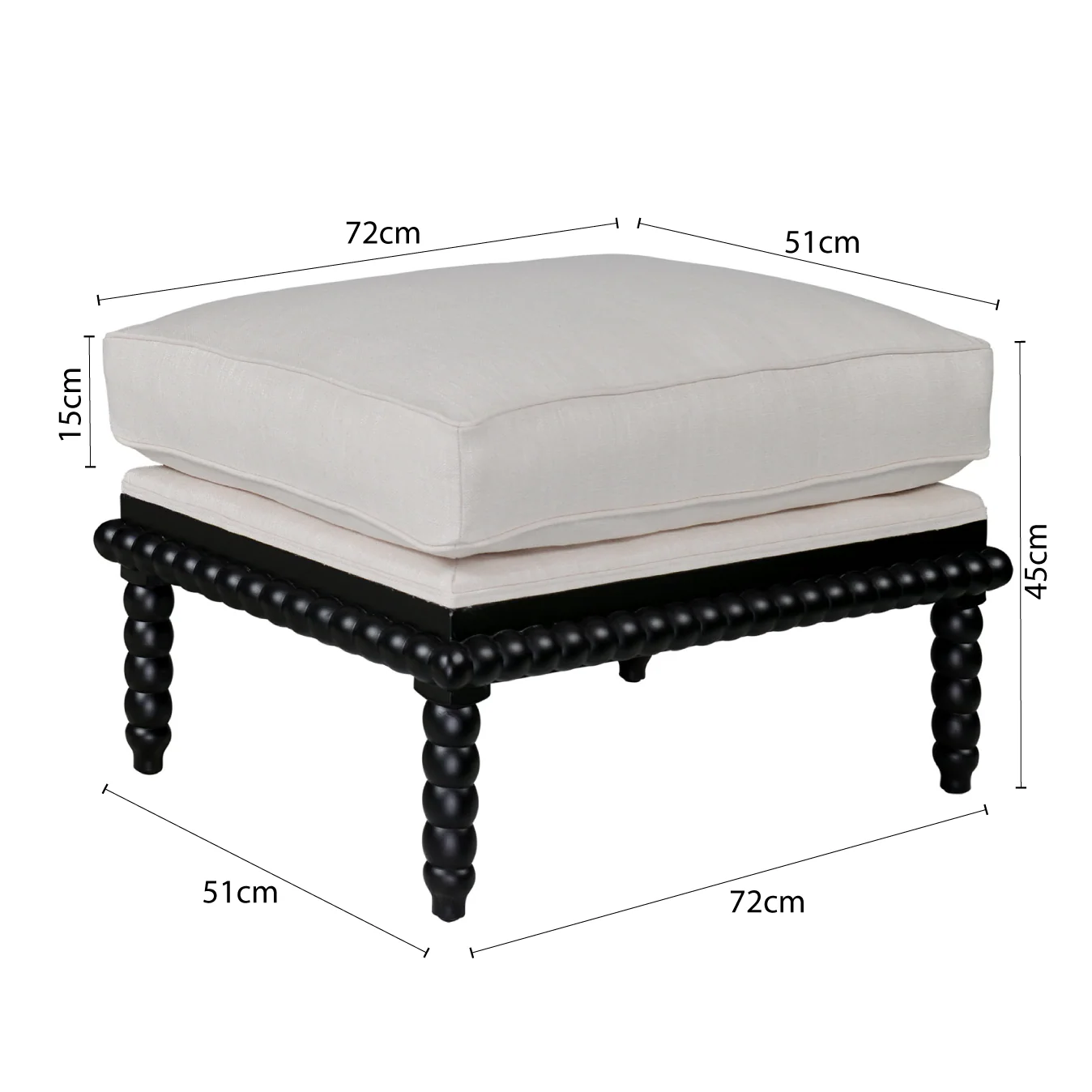 Hamptons Coastal Bobbin Line and Timber Ottoman Stool - Image 20