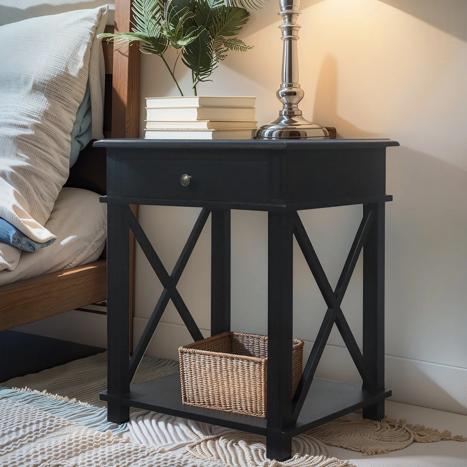 Hamptons Coastal Cross 1 Drawer Bedside Table - Image 15