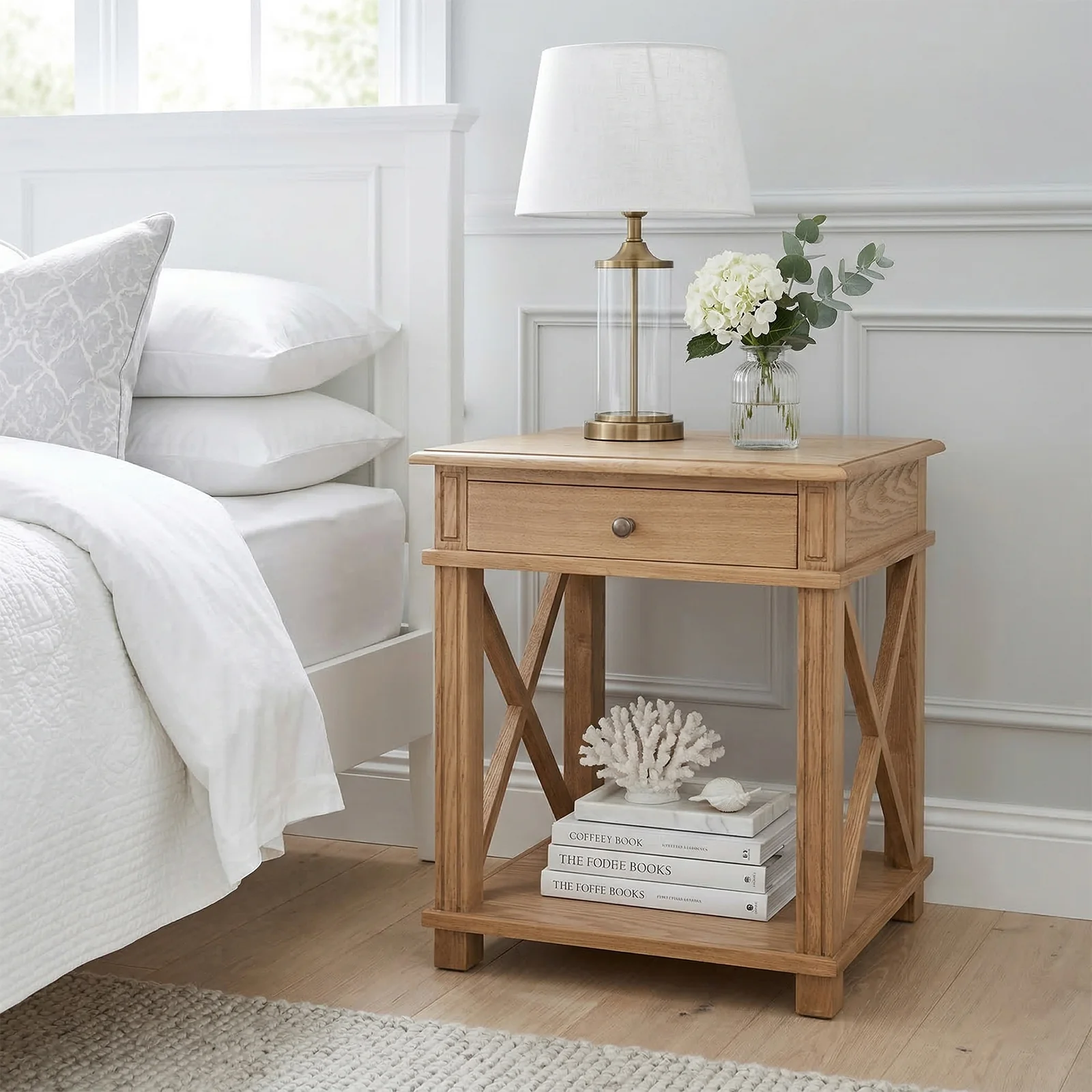 Hamptons Coastal Cross 1 Drawer Bedside Table - Image 2