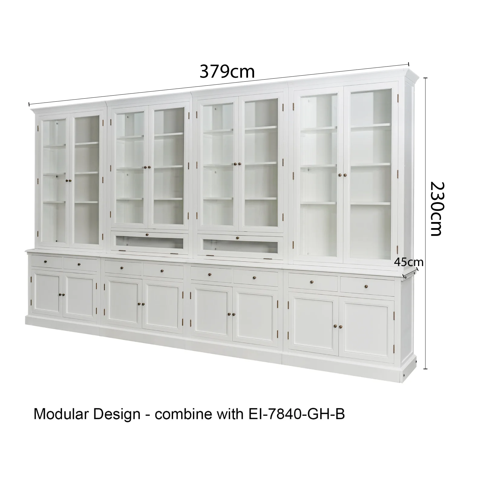 Hampton Halifax 2 Glass Door Hutch Display and Buffet Cabinet Bookcase Cupboard - Image 37