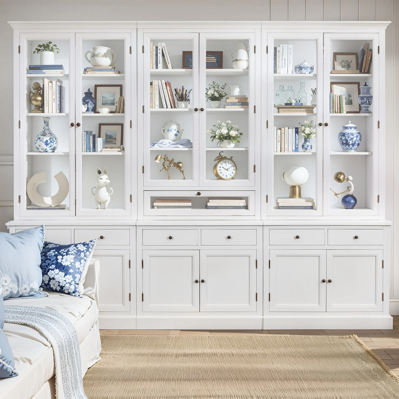 Hamptons Halifax Glass Door Hutch Modular Display Buffet Cabinet Bookcase Cupboard - Image 3