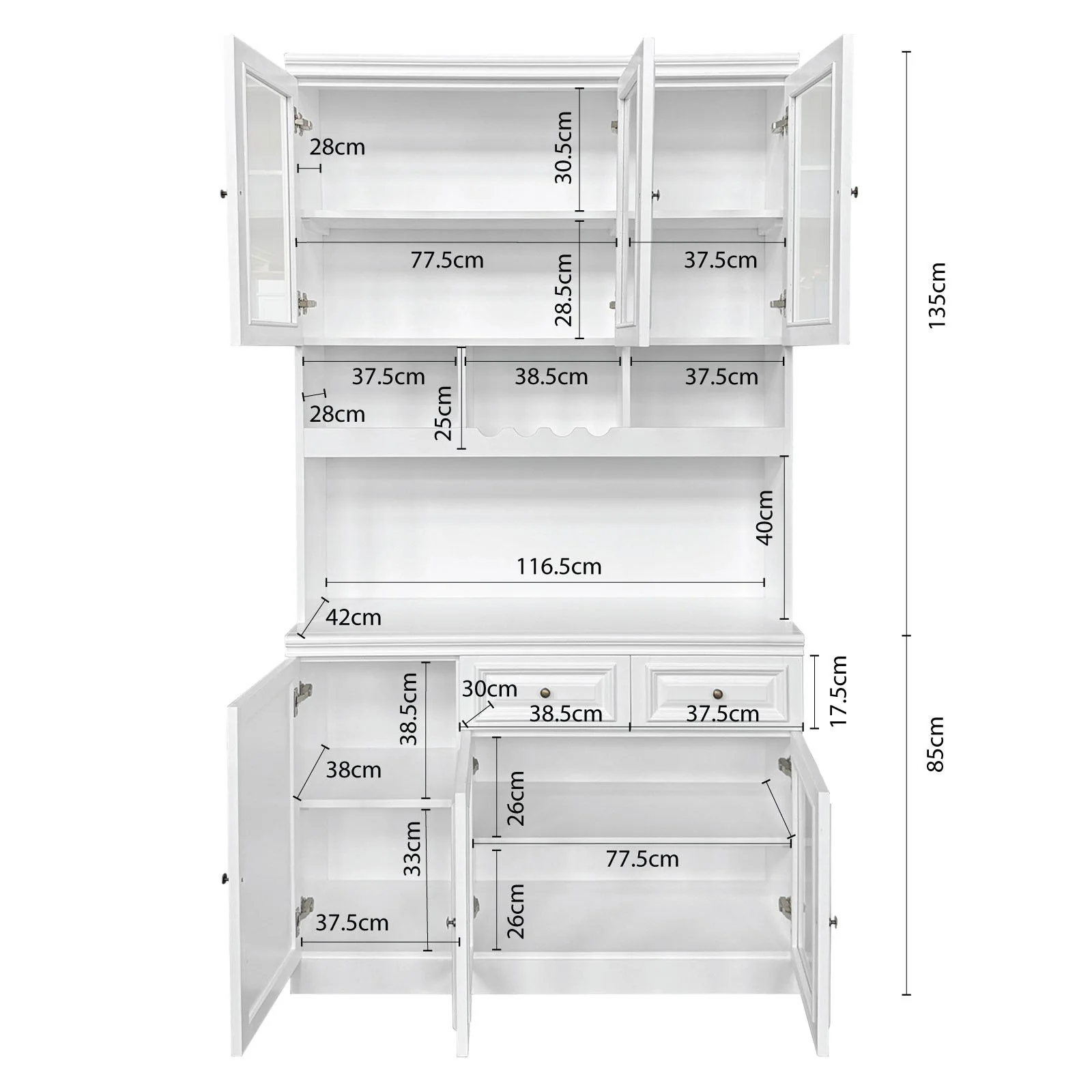 Hamptons Halifax Kitchen Pantry Glass Display Buffet and Wine Cabinet - Image 8