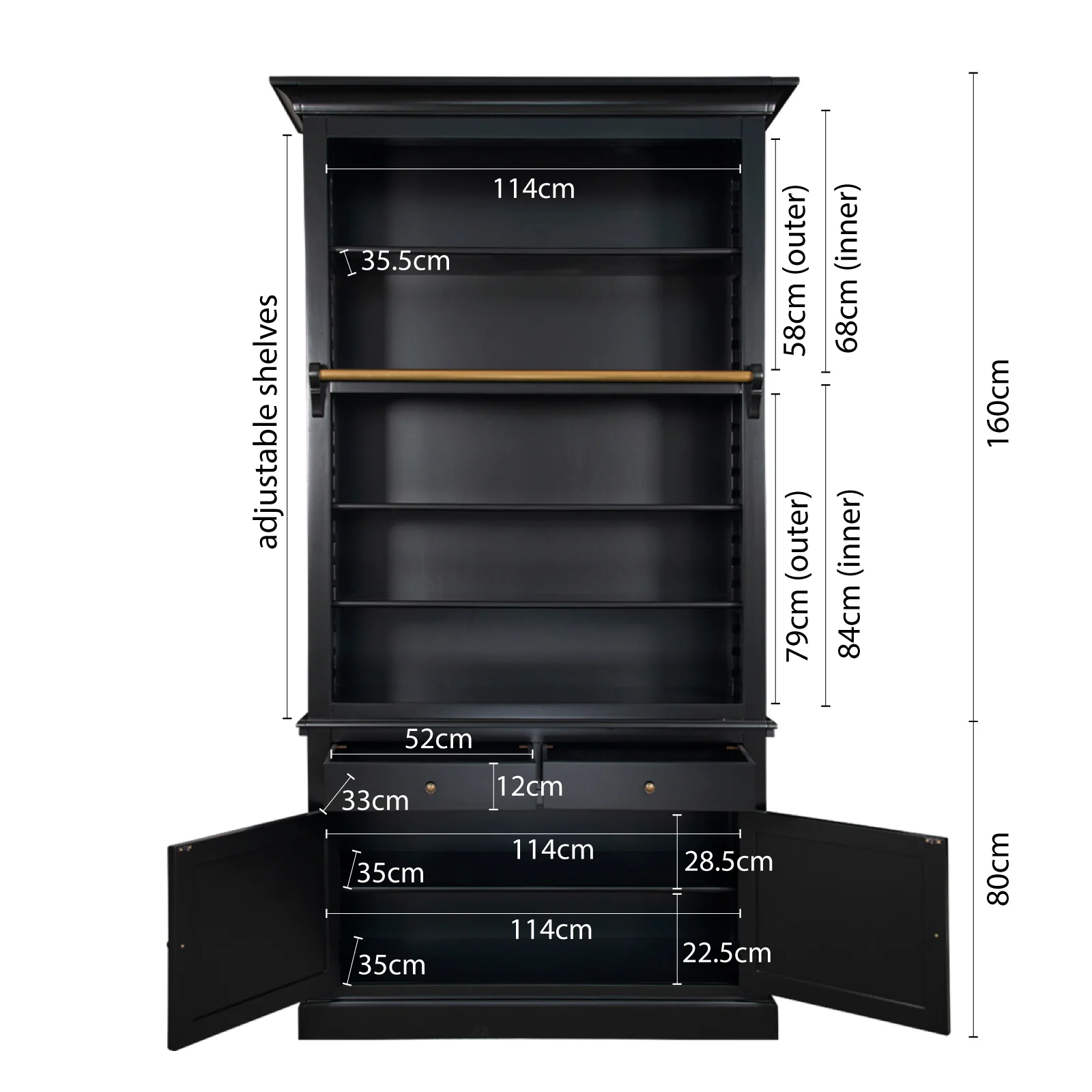 Hamptons Halifax Open Extendable Bookcase with Ladder 250-368cm - Image 9
