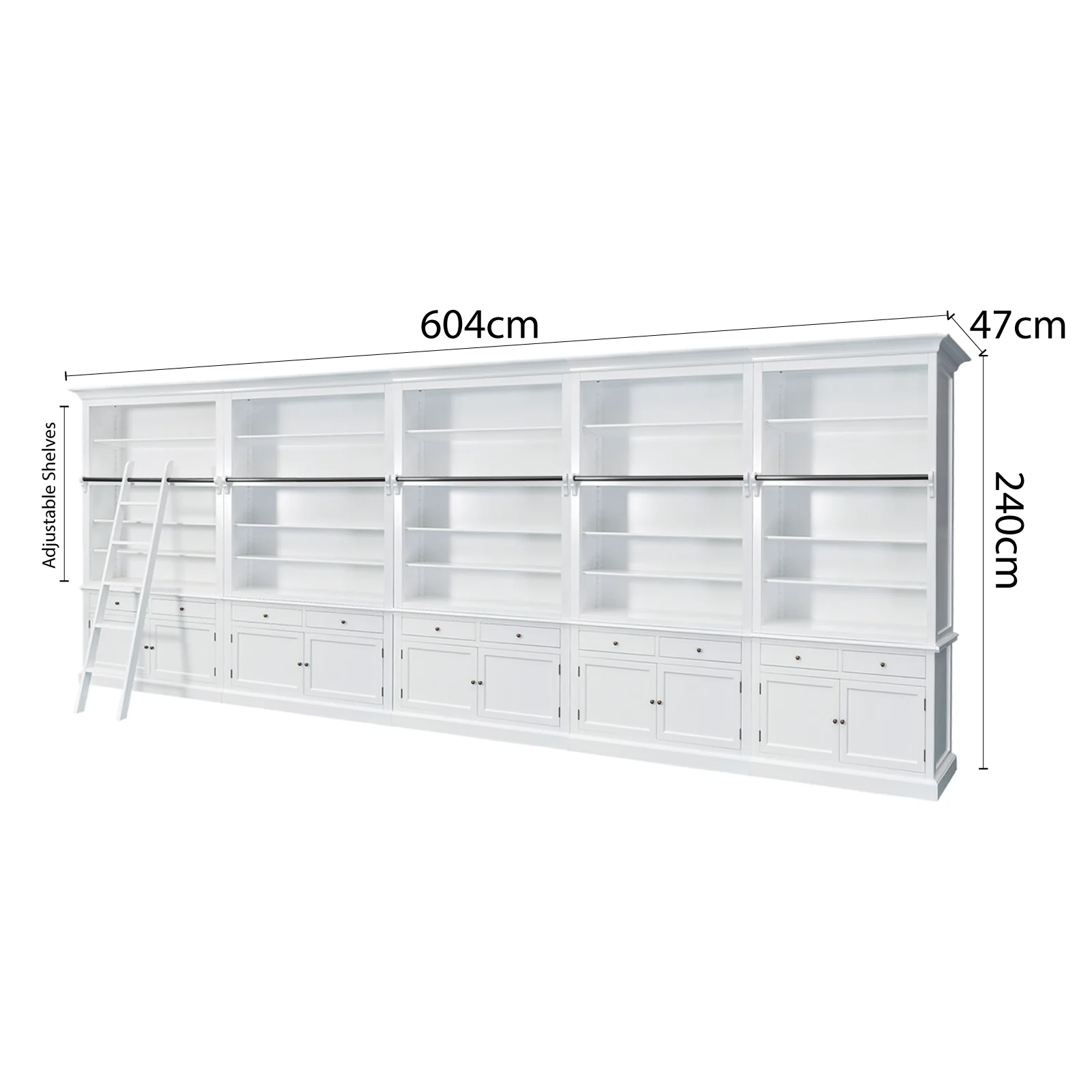 Hamptons Halifax Open Extendable Bookcase with Ladder 250-368cm - Image 54