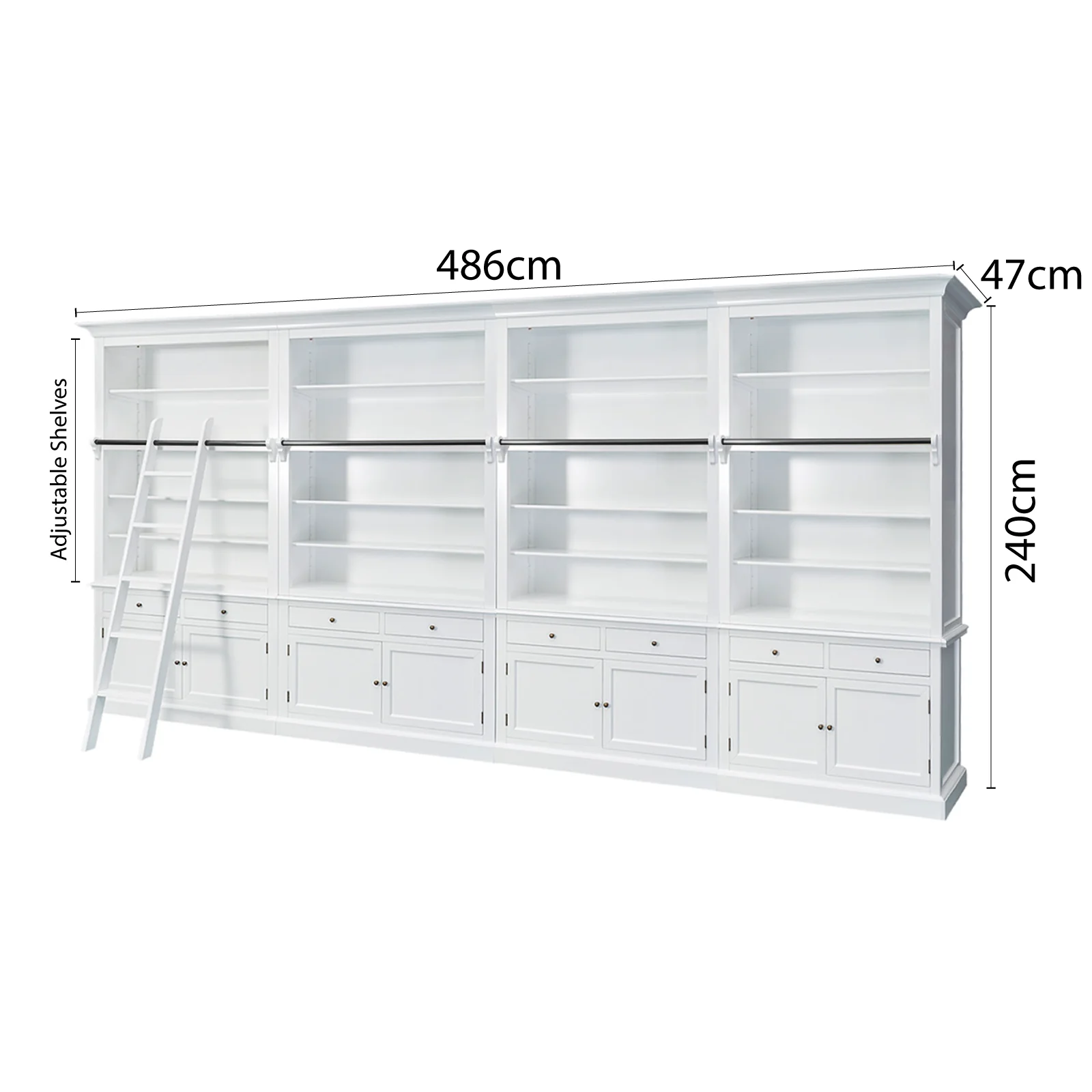 Hamptons Halifax Open Extendable Bookcase with Ladder 250-368cm - Image 55