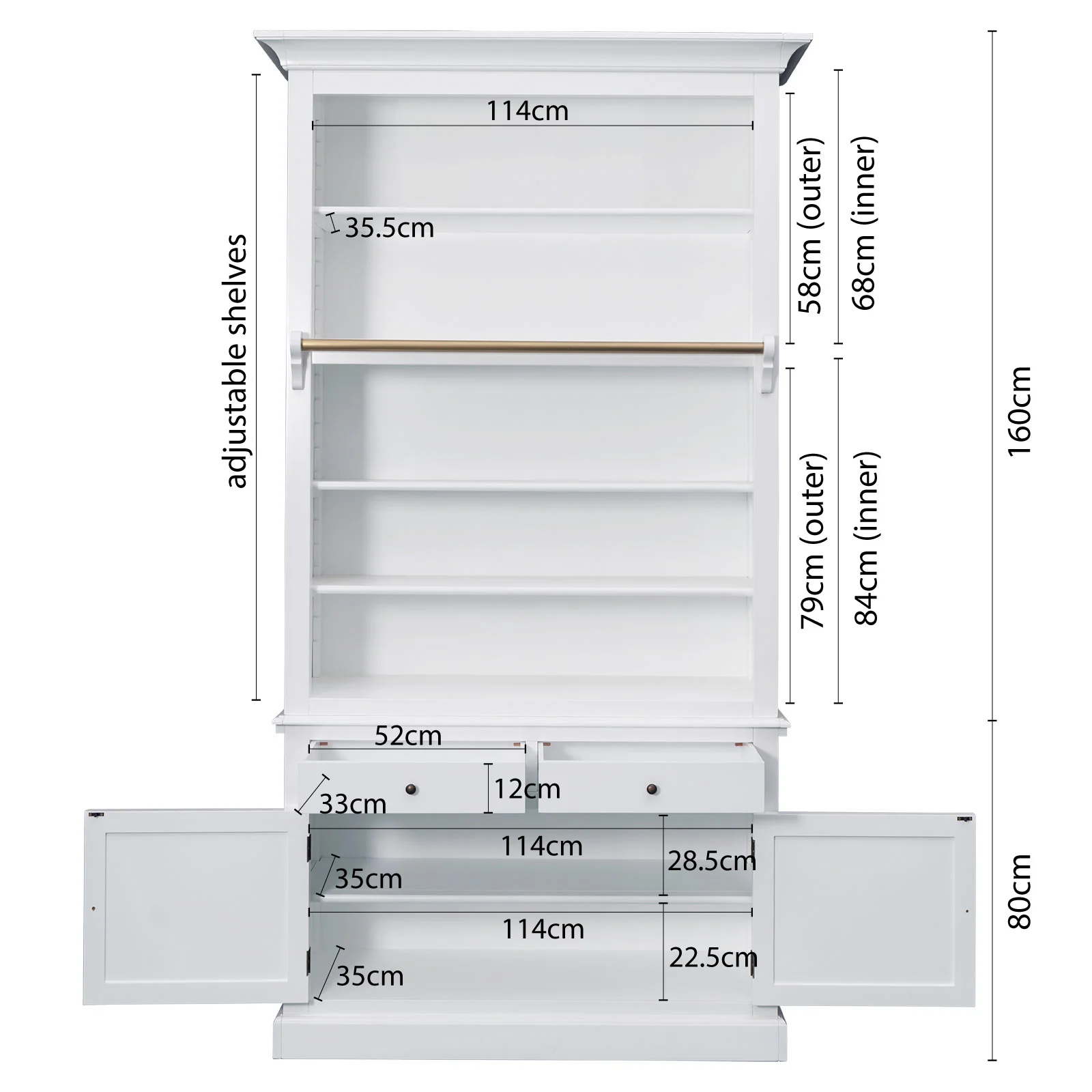 Hamptons Halifax Open Extendable Bookcase with Ladder 250-368cm - Image 49