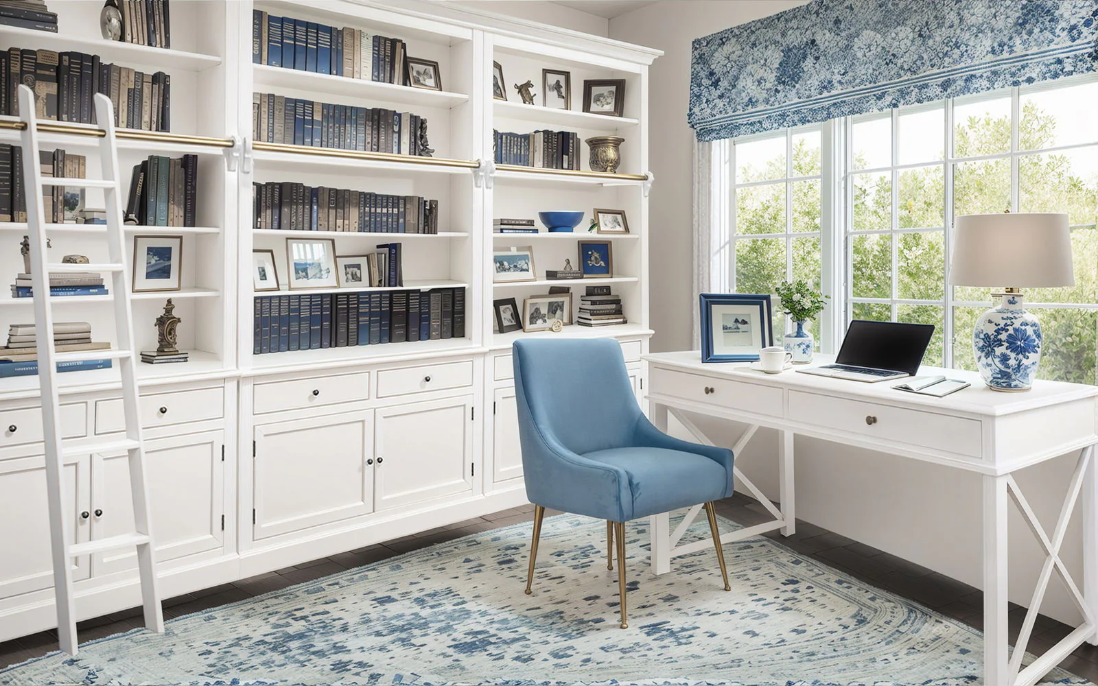 Hamptons Halifax Open Extendable Bookcase with Ladder 250-368cm - Image 56