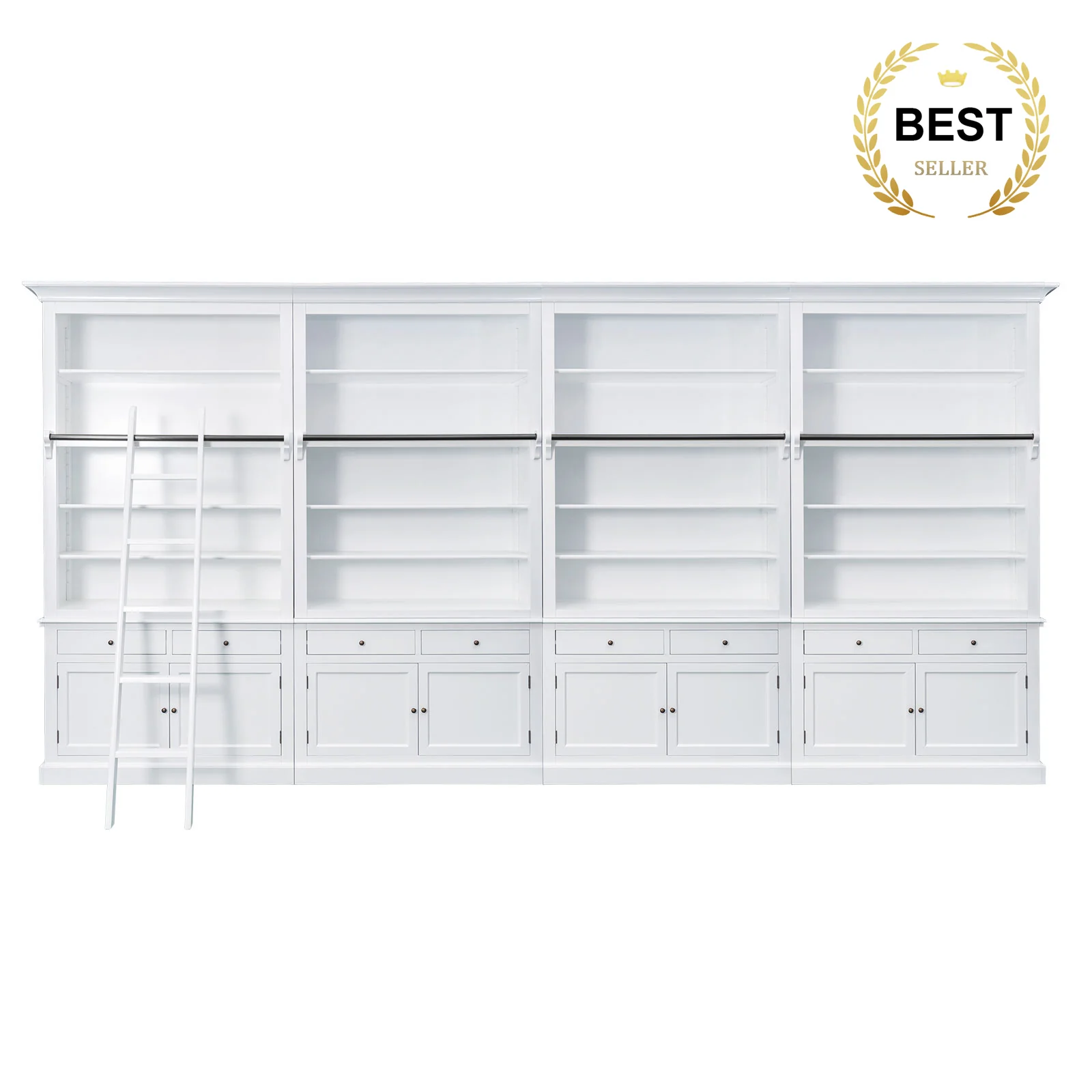Hamptons Halifax Open Extendable Bookcase with Ladder 486-604cm - Image 2