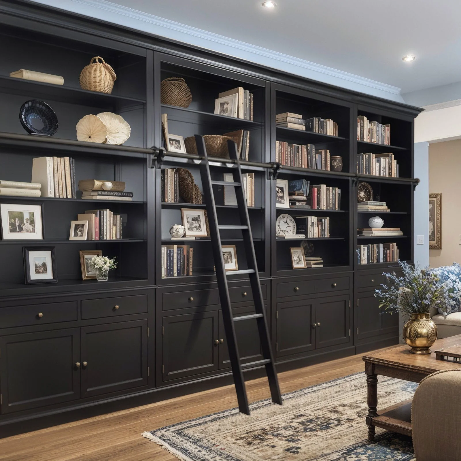 Hamptons Halifax Open Extendable Bookcase with Ladder 250-368cm - Image 28