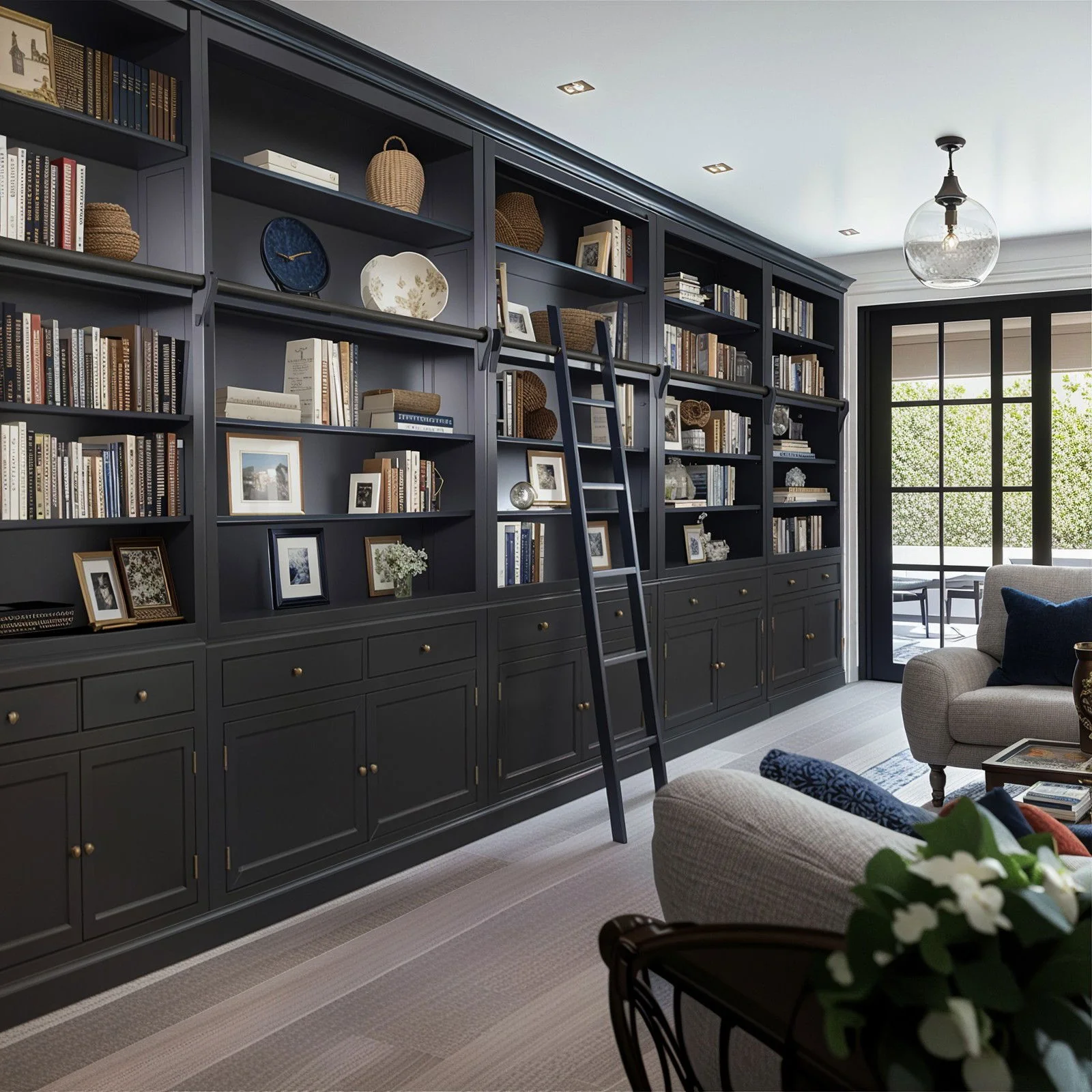 Hamptons Halifax Open Extendable Bookcase with Ladder 250-368cm - Image 5