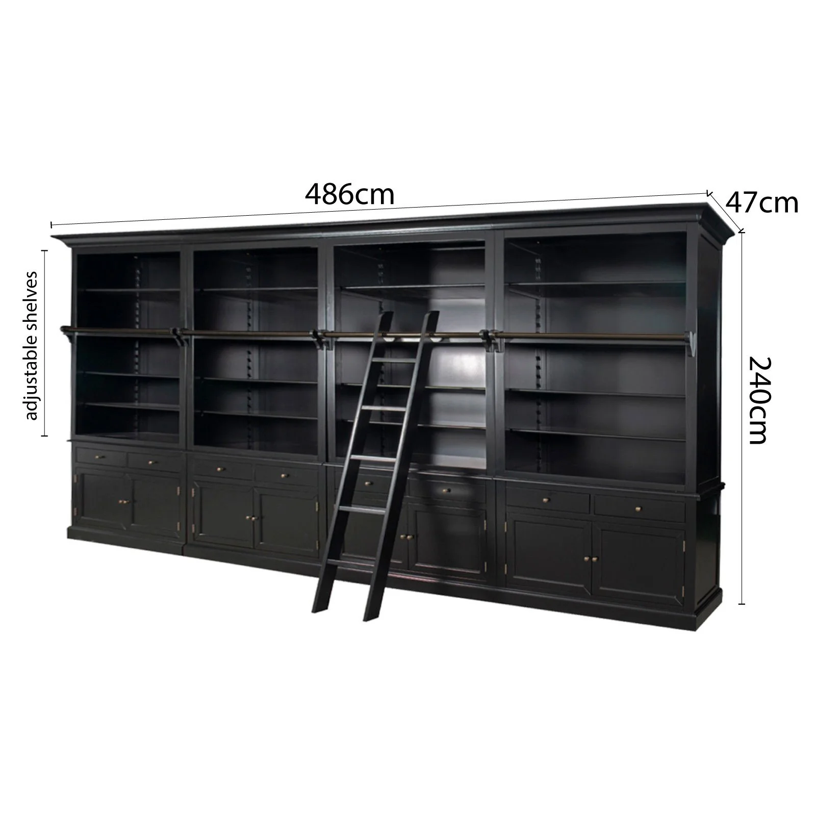 Hamptons Halifax Open Extendable Bookcase with Ladder 250-368cm - Image 12
