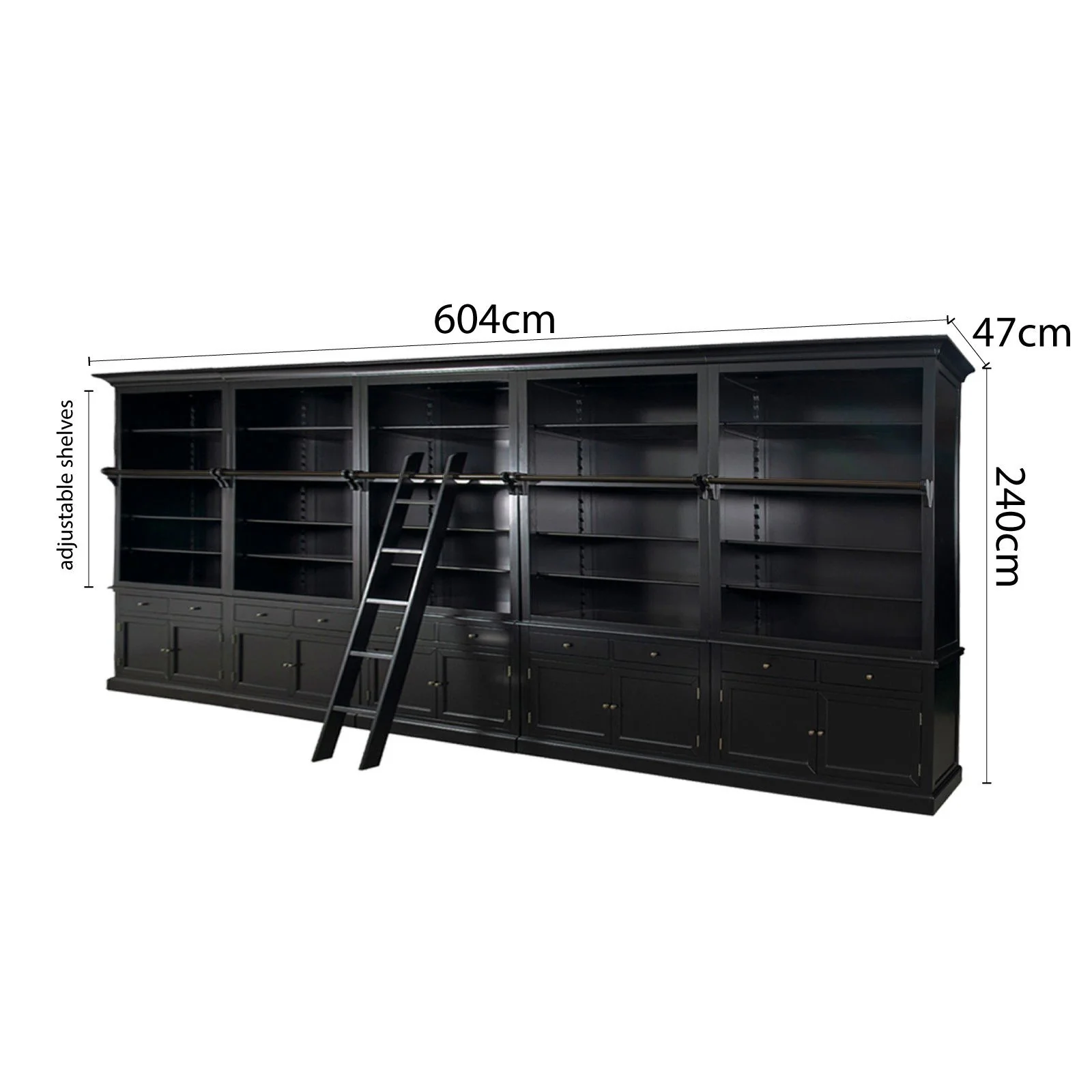 Hamptons Halifax Open Extendable Bookcase with Ladder 250-368cm - Image 13