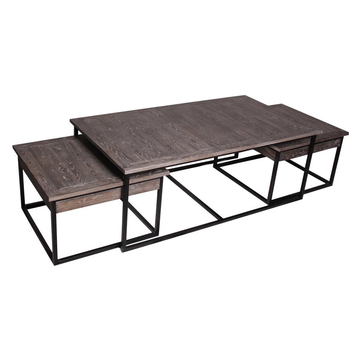Urban Living Style 3-Piece Oak Wood & Iron Square Nesting Coffee Table Set - Image 2